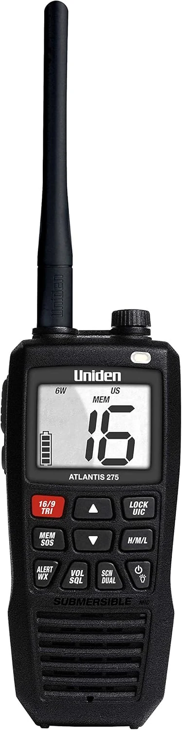 Uniden Atlantis 275 Handheld Two-Way VHF Marine Radio, Floating IPX8 Submersible Waterproof