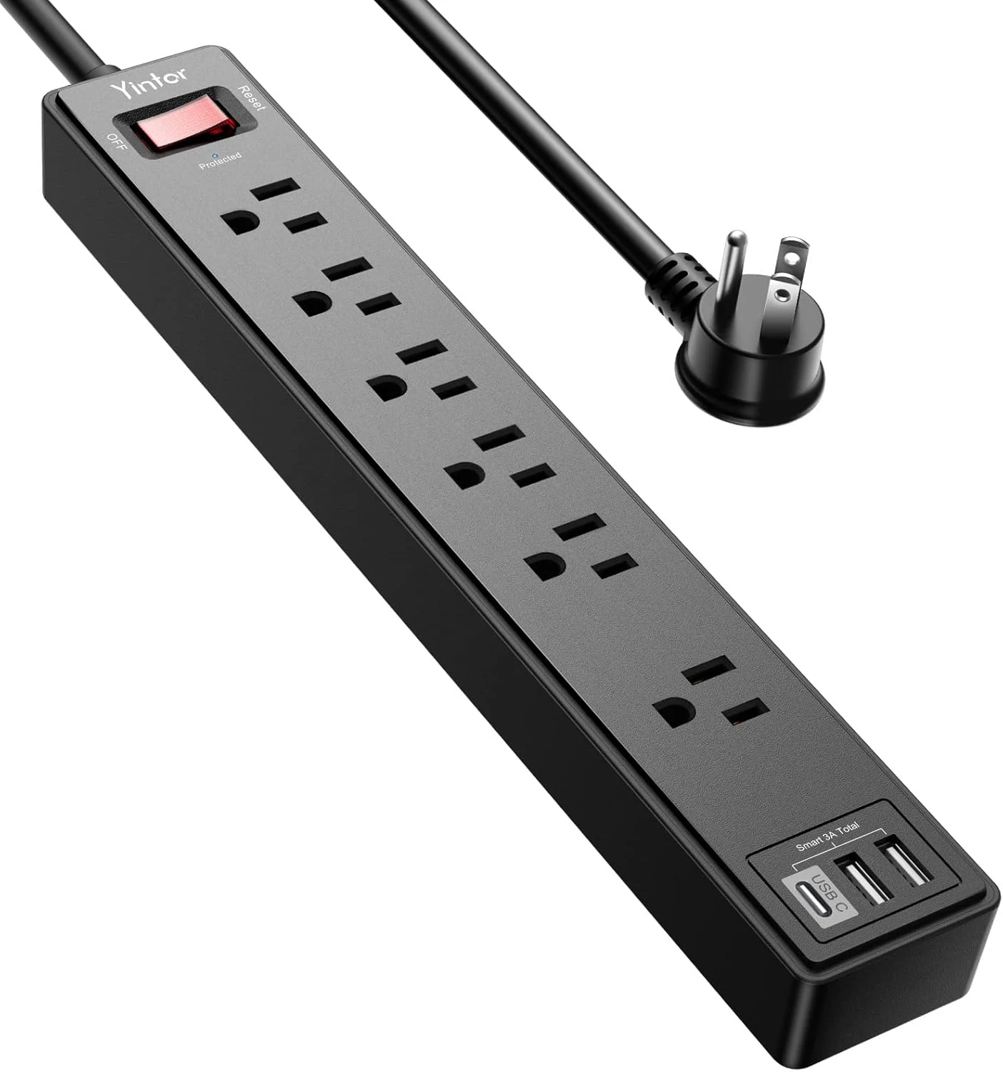 Yintar 6Ft Power Strip Surge Protector (6 AC Outlets + 3 USB Ports, 1680 Joules, ETL Listed)