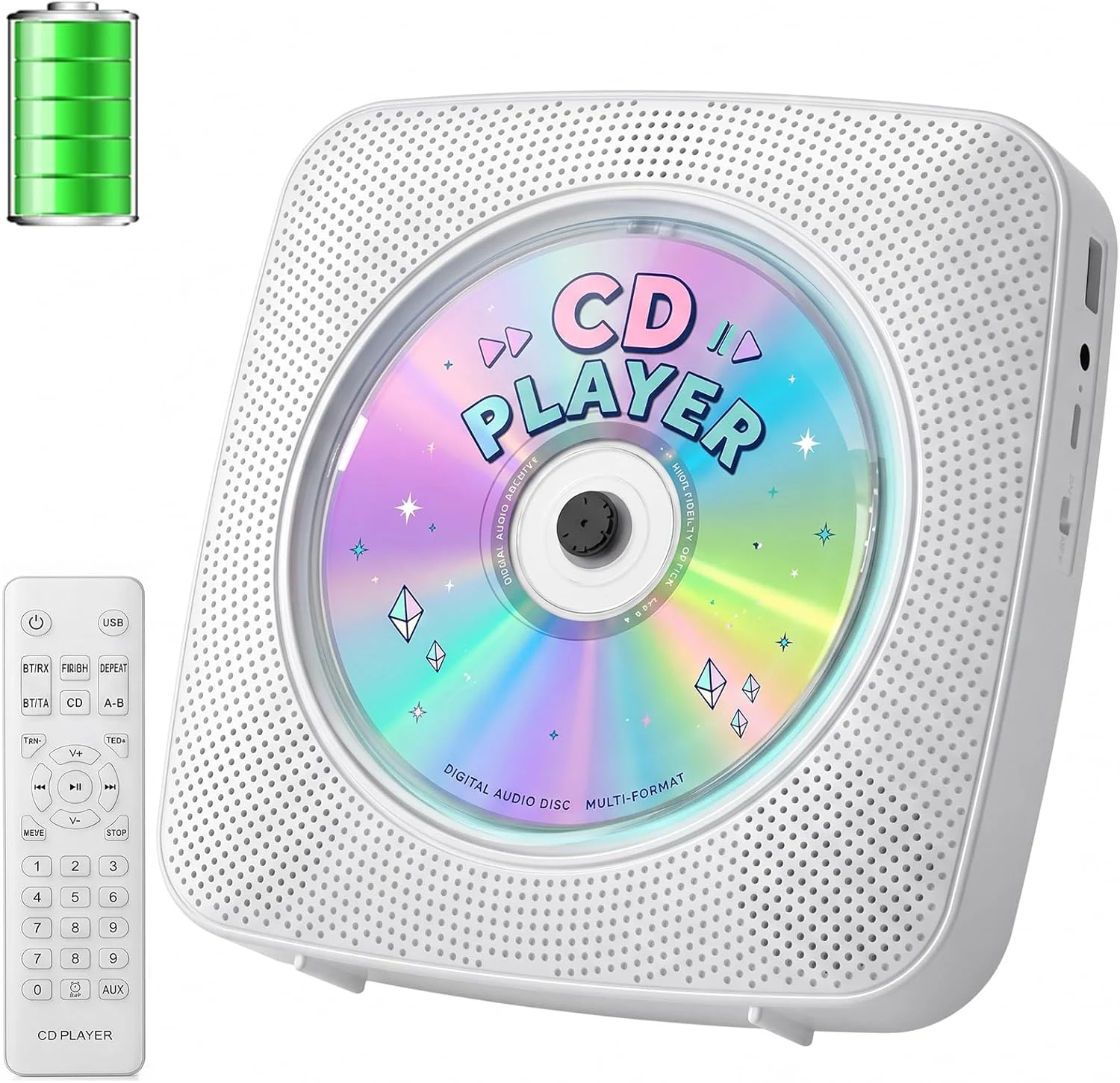 Gueray Portable CD Player Bluetooth (Rechargeable, Dual Speakers, FM, USB, AUX)