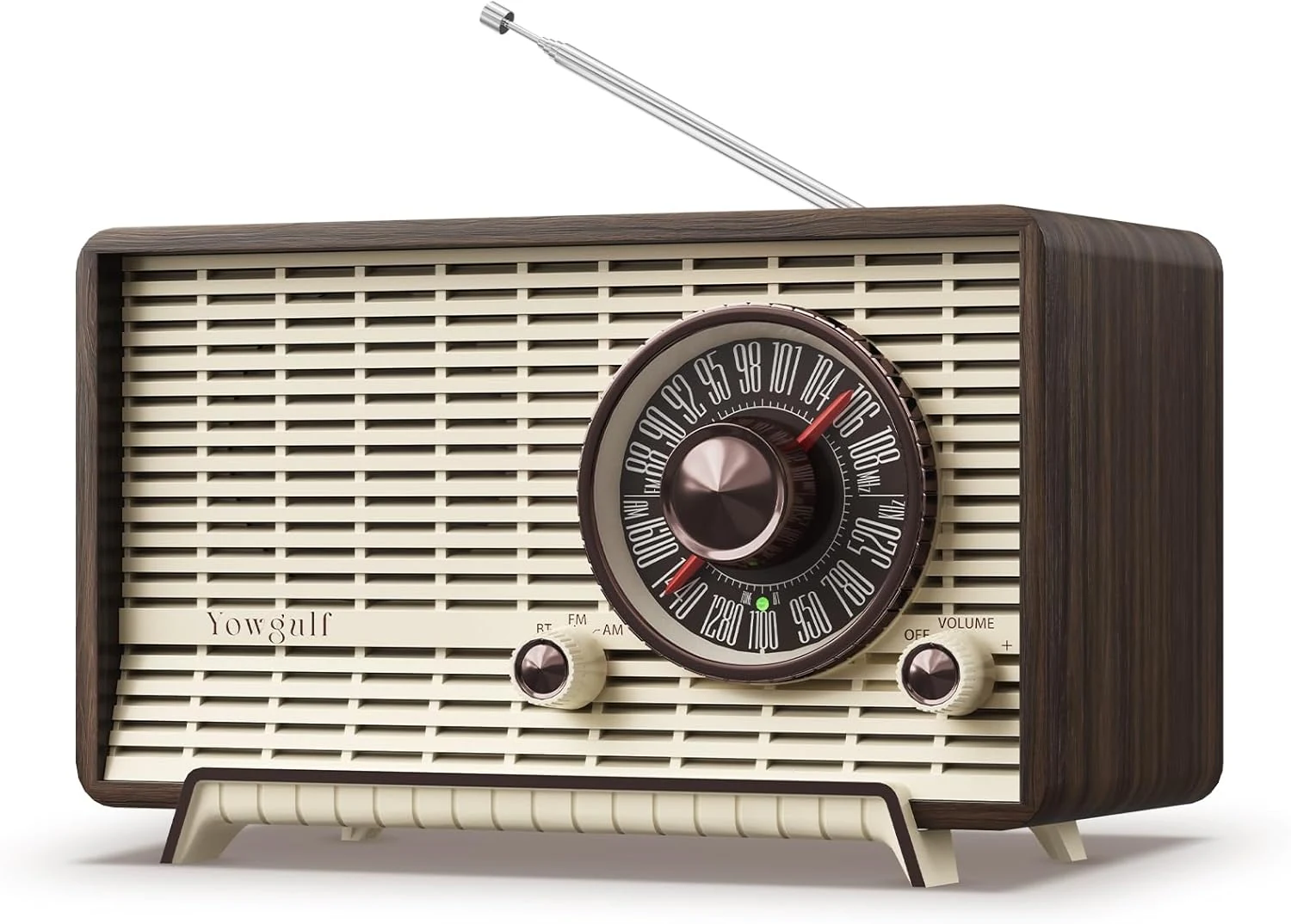 YOWGULF AM FM Radio Classic Retro Wood Table Radio Bluetooth Speakers Radios Plug-in Wall with Rotary Knob