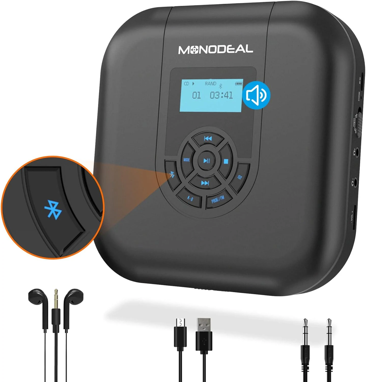 MONODEAL CD Player Portable, Bluetooth CD Player with Speakers and FM Transmitter