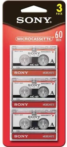 Pack of 3 Sony MC60 Dictating Cassettes, Micro, 60 Minutes