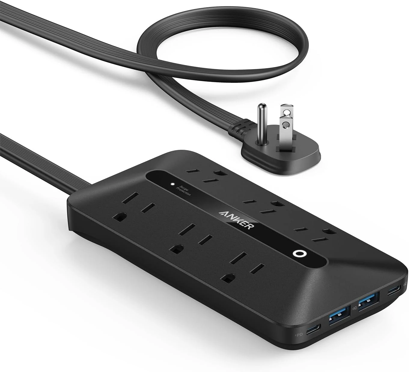 Anker Power Strip with 300J Surge Protector, Flat Plug Extension