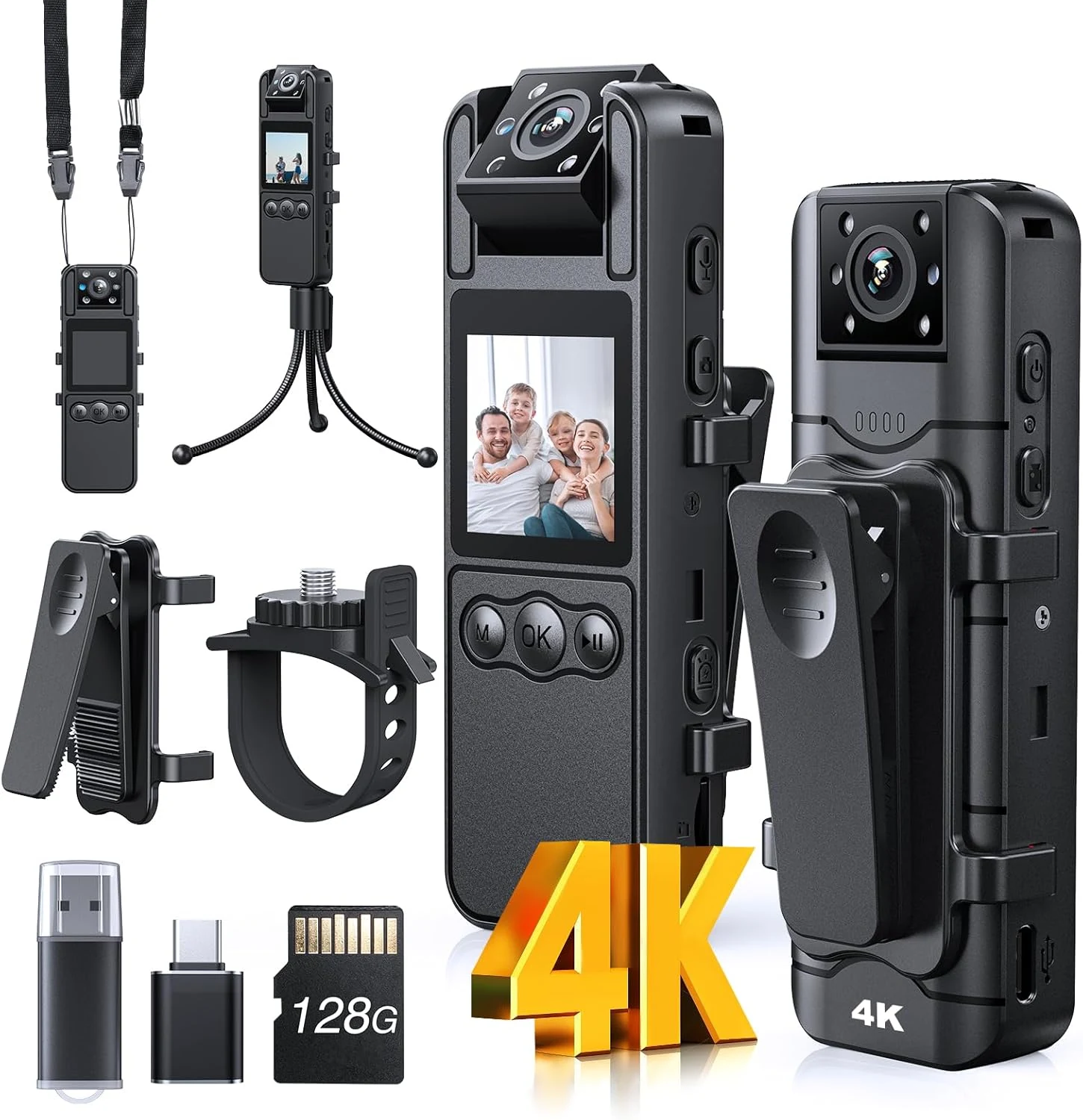 Losfom Z11 4K Body Camera with Audio and Video Recording (128GB)