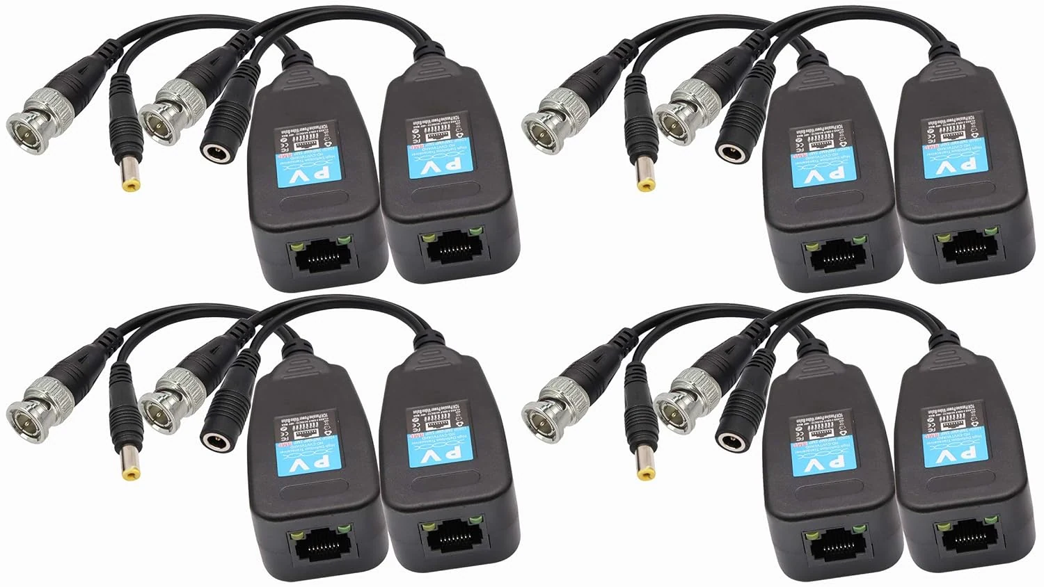 AAOTOKK Video Balun RJ45 to BNC Transceiver Transmitter HD-CVI/TVI/AHD/CVBS with DC Power Connector (4 Pairs)