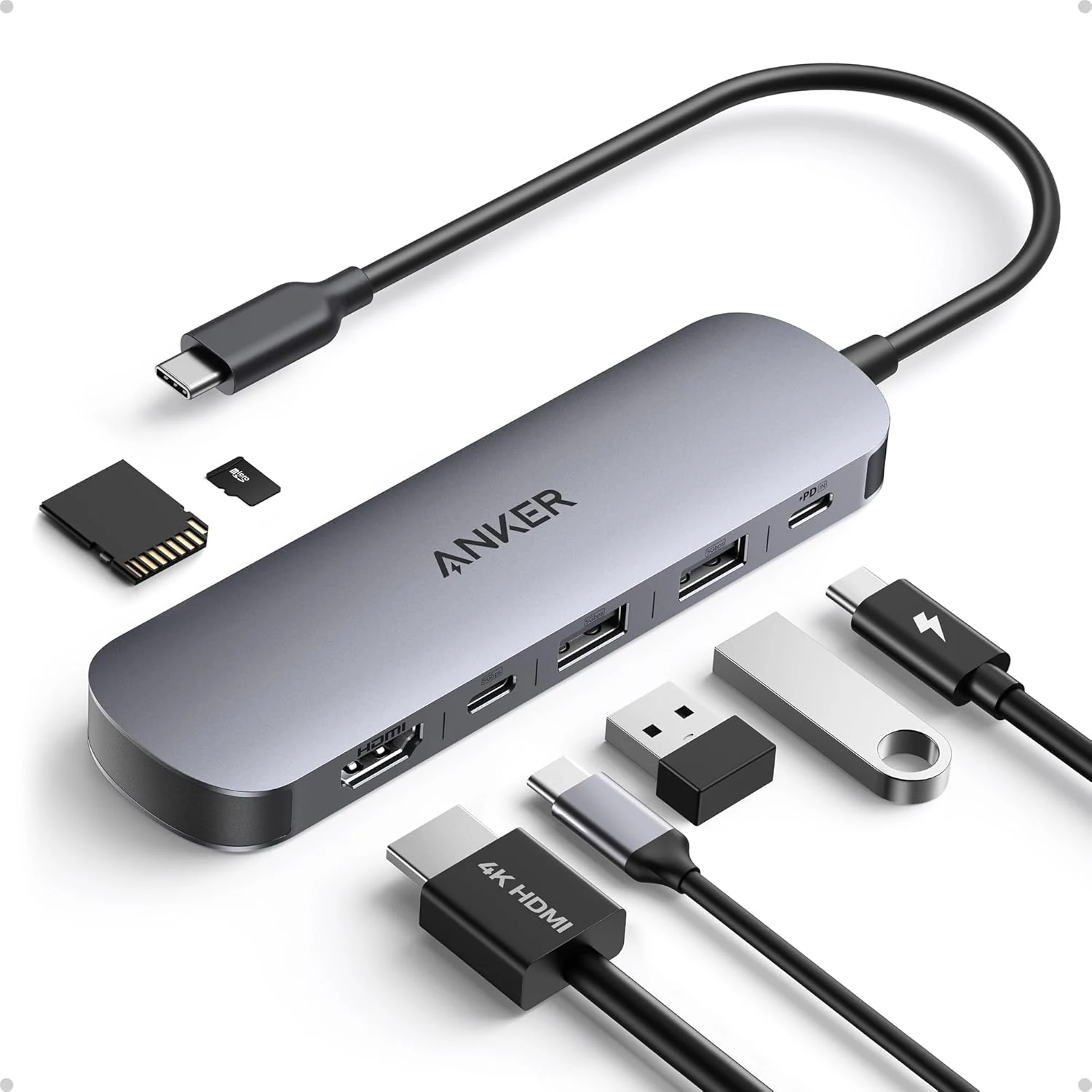 Anker USB C Hub, 7in1 Multi-Port USB Adapter for Laptop/Mac, 4K@60Hz USB C to HDMI Splitter, 85W Max PD, 2 USB 3.0 & 1 USBC Data Ports, SD/TF Card Reader
