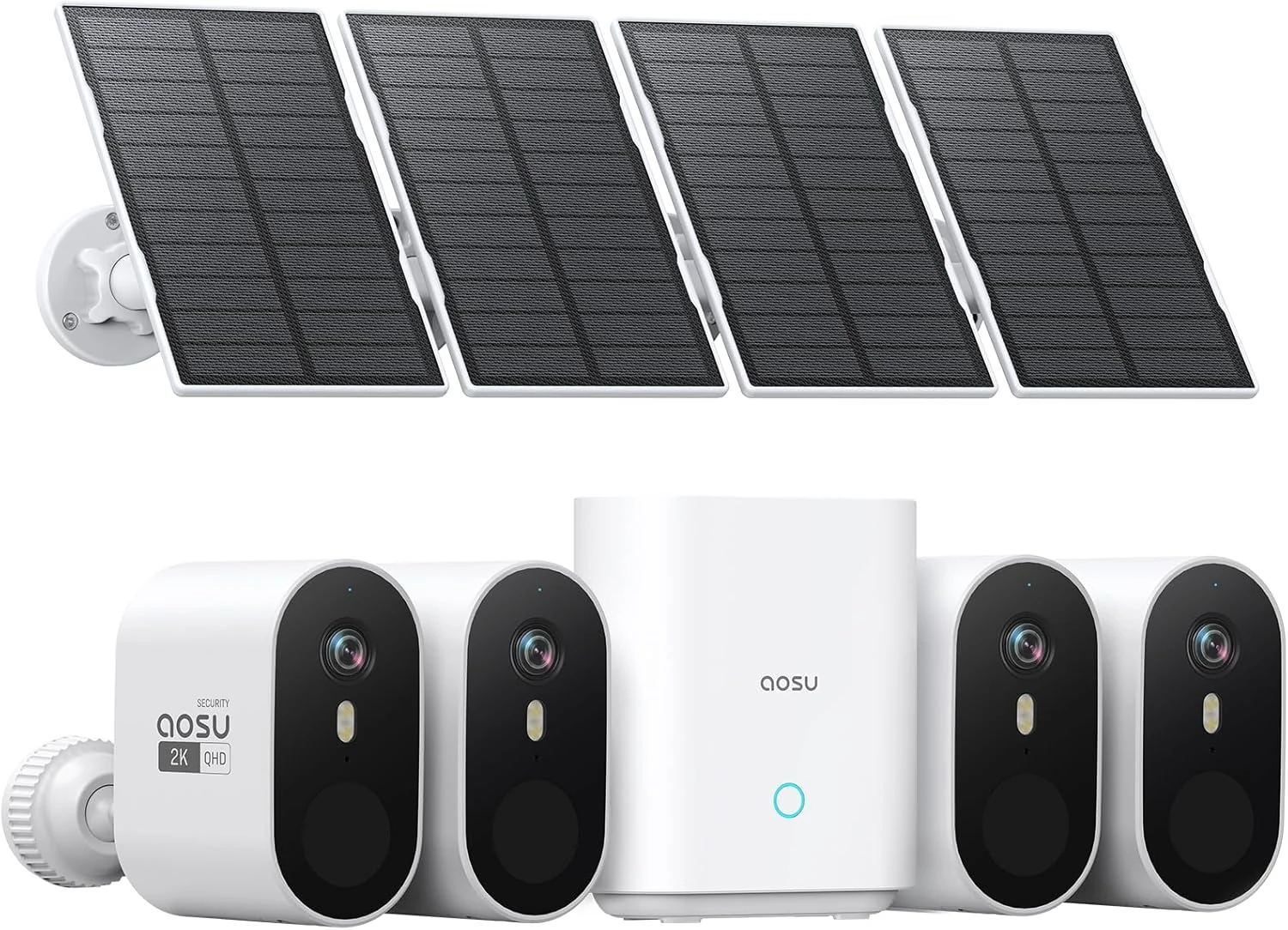 aosu Solar Security Cameras Wireless Outdoor, 4-Cam Kit, 2K QHD Home Security System