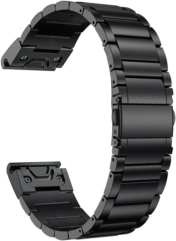 LDFAS Fenix 8/7X/6X Pro/5X Band, Quick Release Easy Fit 26mm Solid Stainless Steel Metal Bands Compatible for Garmin Fenix 7X/6X Pro/5X/5X Plus/3/3HR/Descent Mk2 Bands (Black)