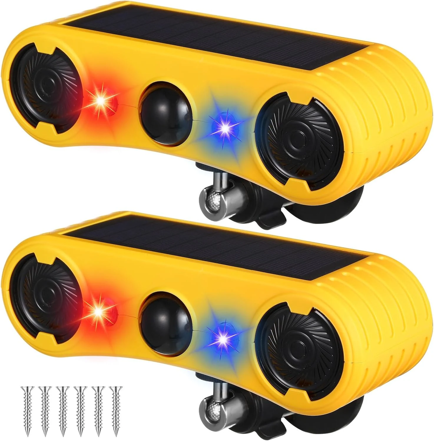Qualirey Solar Outdoor Motion Sensor Alarm 2 x 129dB Loud Noise Maker 13 Sound Detector Strobe Light, 4 Modes Animal Deterrent Dog Barking Alarm Mount on Ground or Fence for Garden Yard (2 Pack)