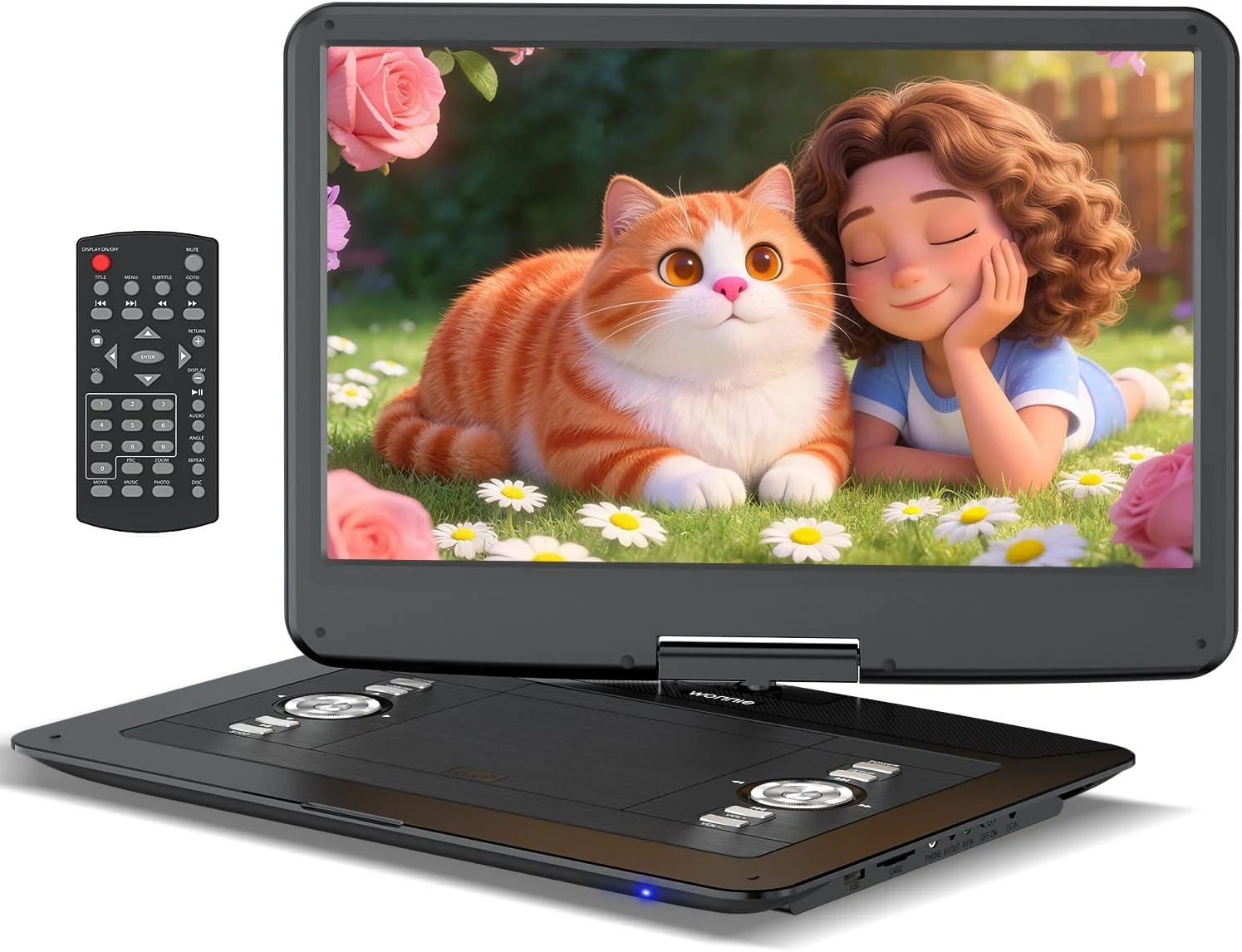 WONNIE 18" Portable DVD Player with 15.6" HD Swivel Screen, 6 Hours Rechargeable Battery, Large DVD Player Portable Support MP4, MKV Video & USB/SD Card/Sync TV