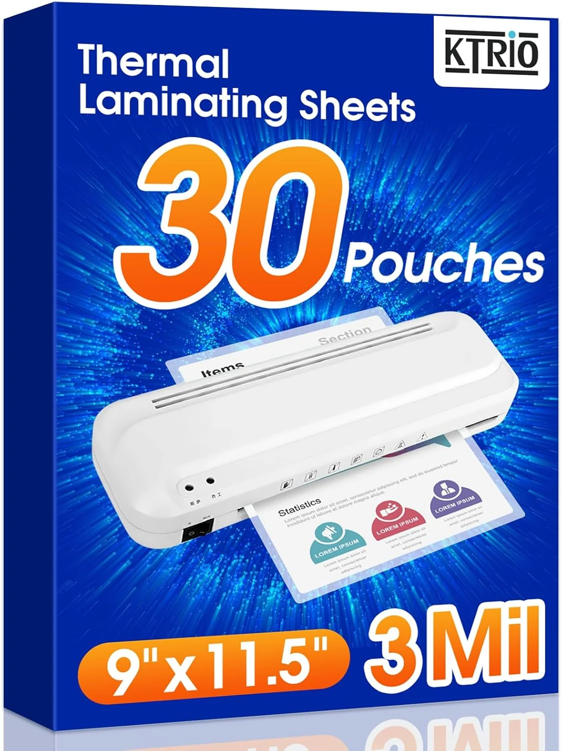 KTRIO 30 Pack Laminating Sheets, Hold 8.5 x 11 Inches, 3 Mil Thermal Laminating Pouches