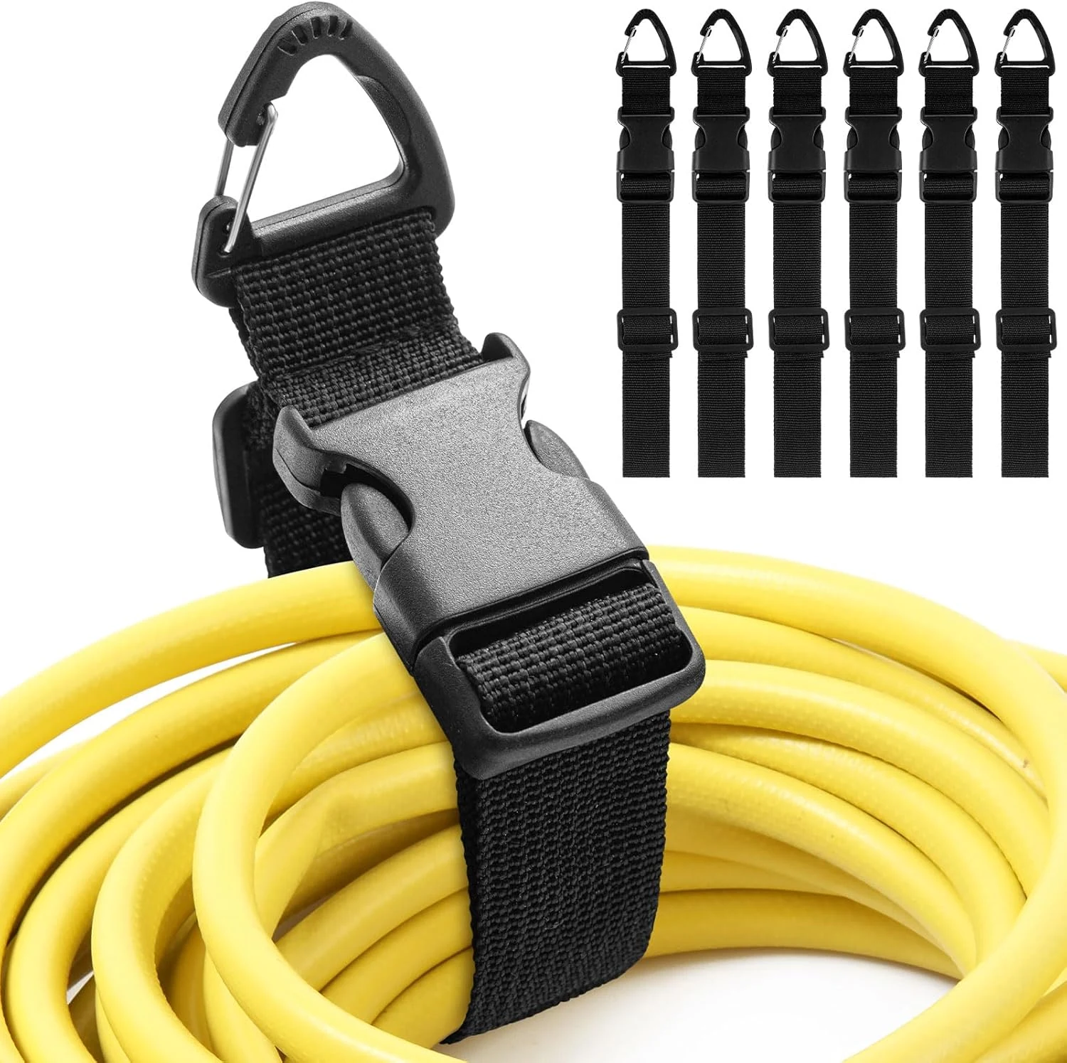 6 Pack 17 Inch Adjustable Extension Cord Holder Organizer with Triangle Clips (Black)