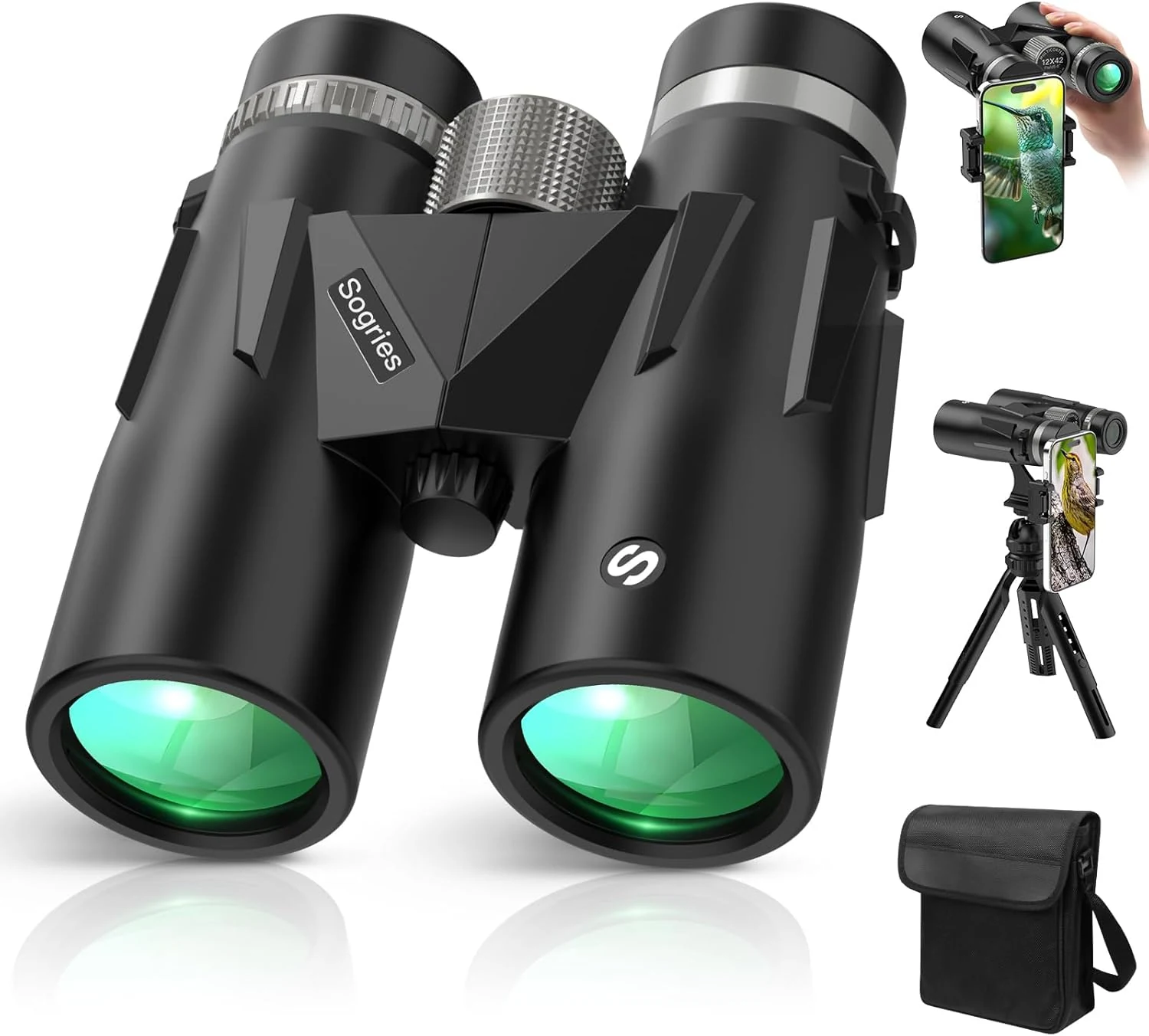 Sogries 12x42 HD Binoculars for Adults with Phone Adapter, Tripod & Tripod Adapter