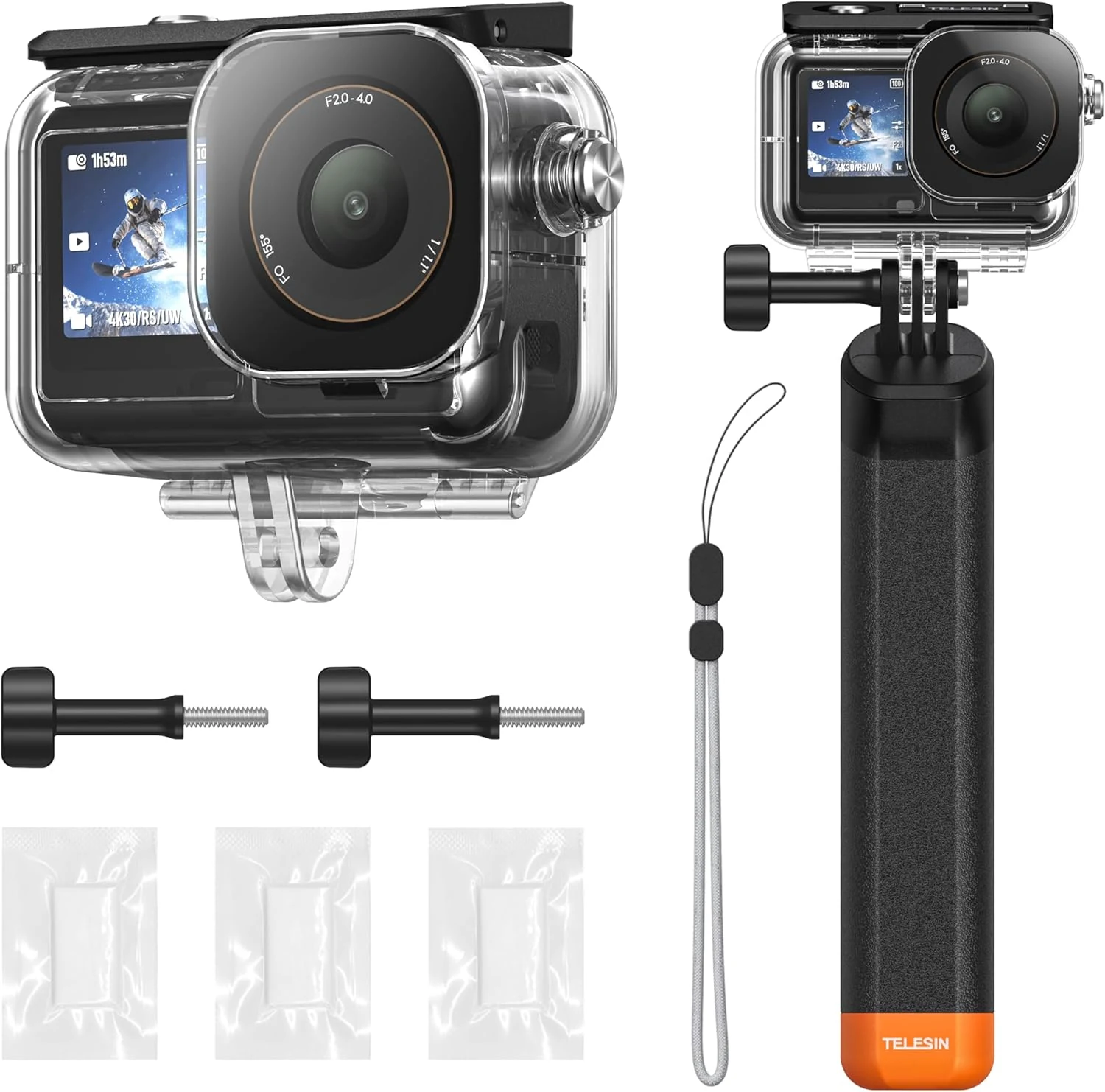 TELESIN Waterproof Case With Floating Stick for DJI Action 5 Pro Action 4/3 Camera