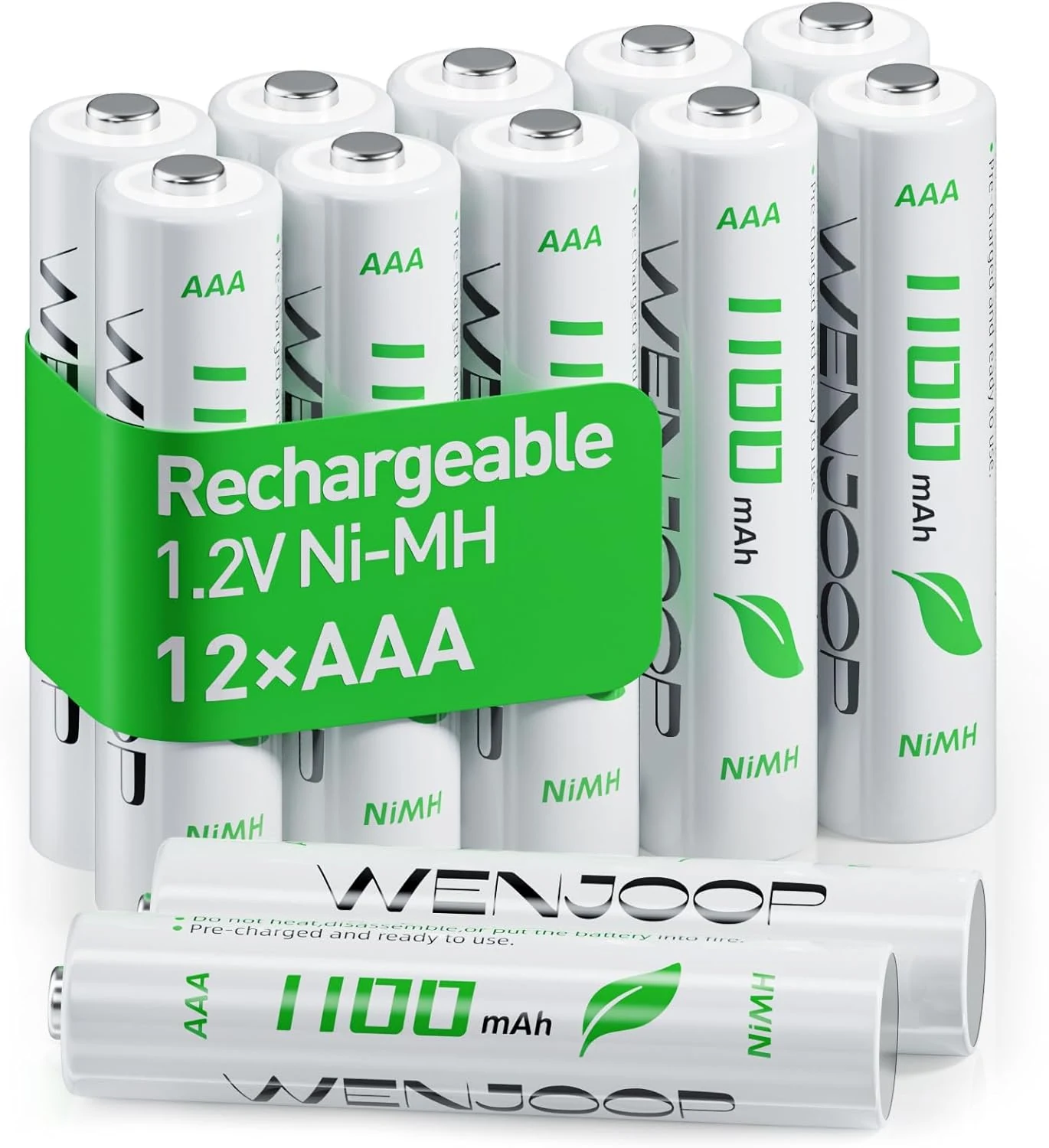 Rechargeable AAA Batteries 12 Pack – 1100mAh NiMH 1.2V High Capacity, Pre-Charged & Low Self Discharge Triple A Batteries for Toys, Remotes, Flashlights (No Hg/Cd/Pb)