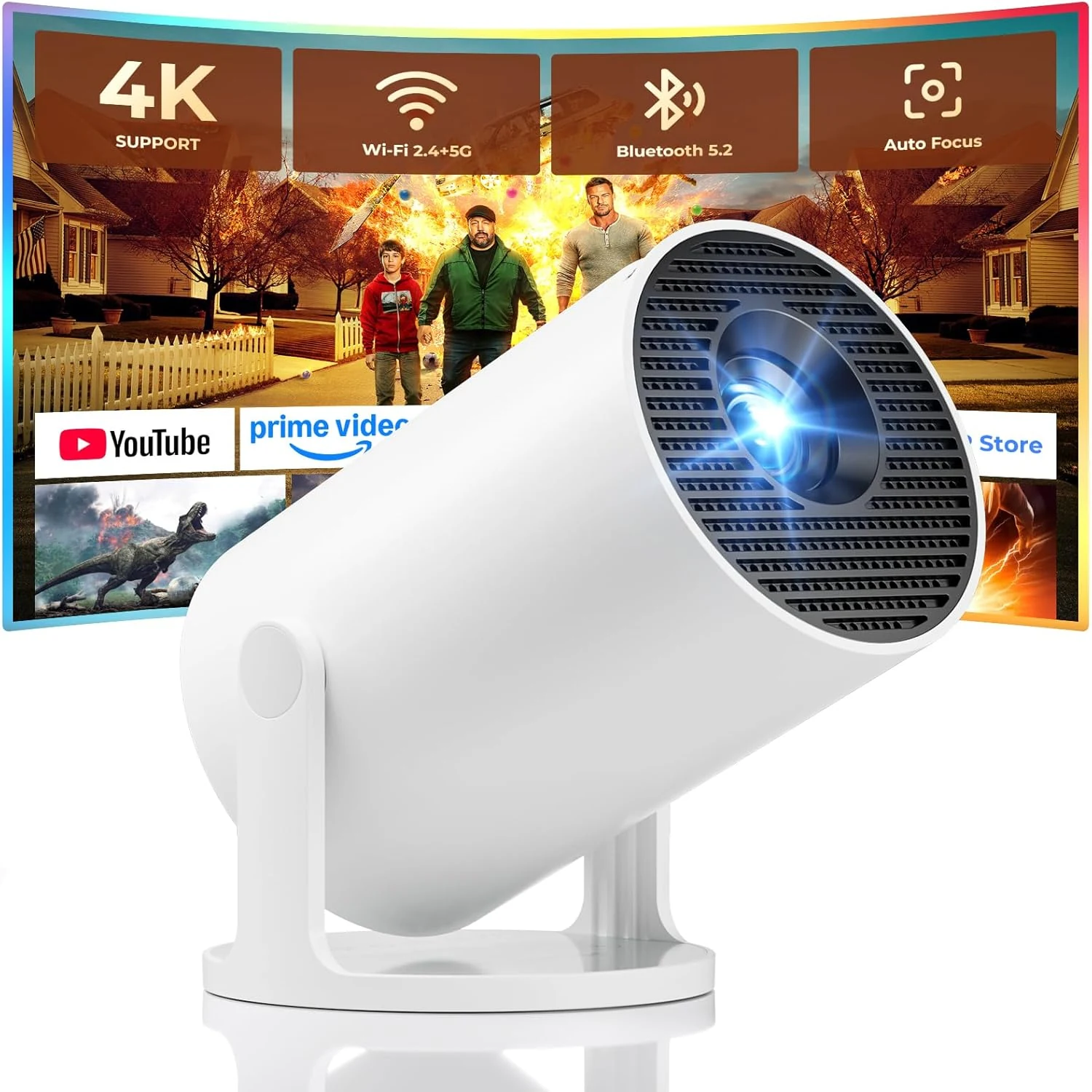 Mini Projector, Portable Projector with Wifi and Bluetooth, Built in Apps, Support 4K 1080P, 180° Rotation, Auto Keystone
