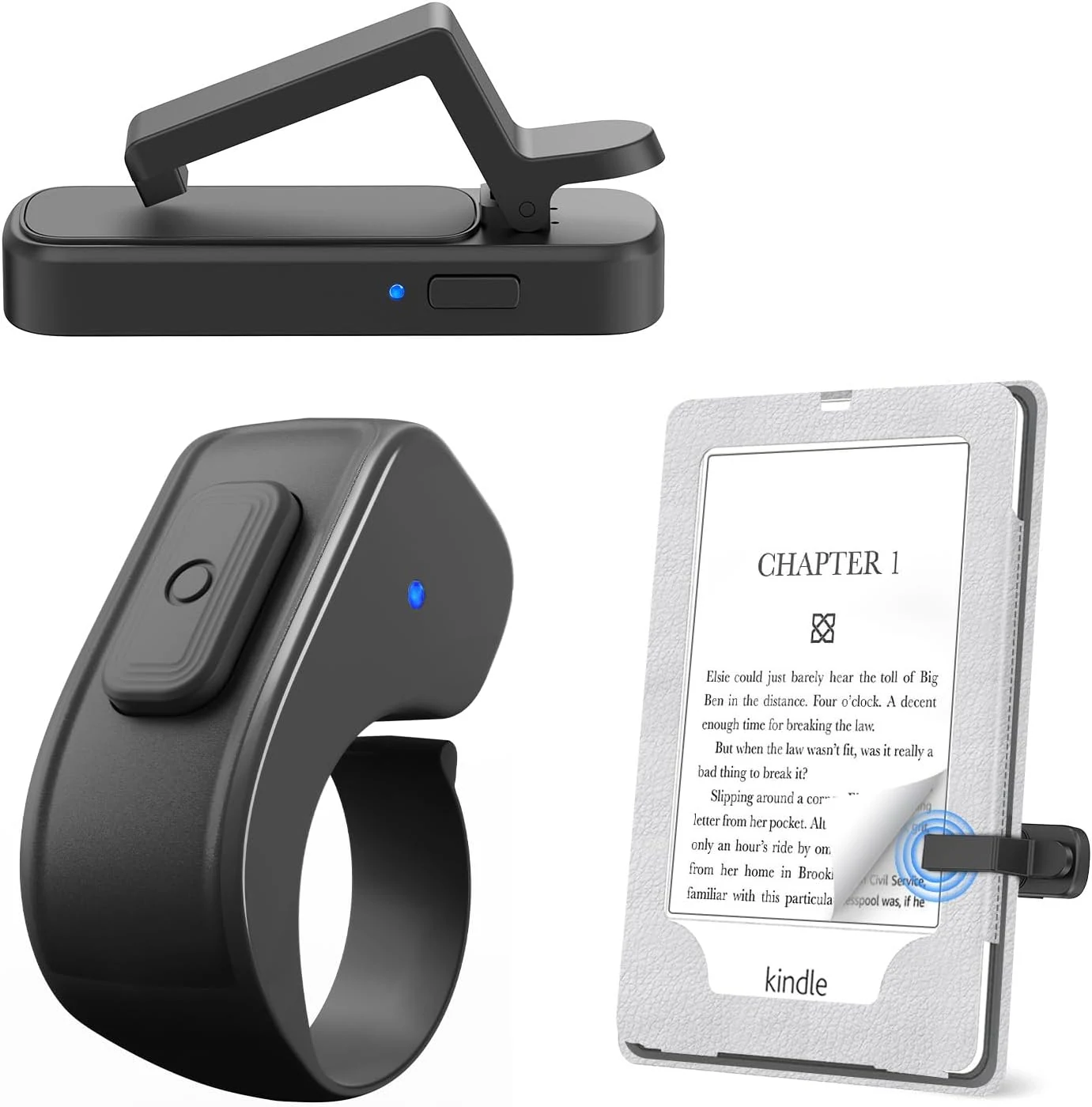JIMZOO Page Turner Ring for Kindle, Remote Control for iPhone iPad Android Tablets (Black)