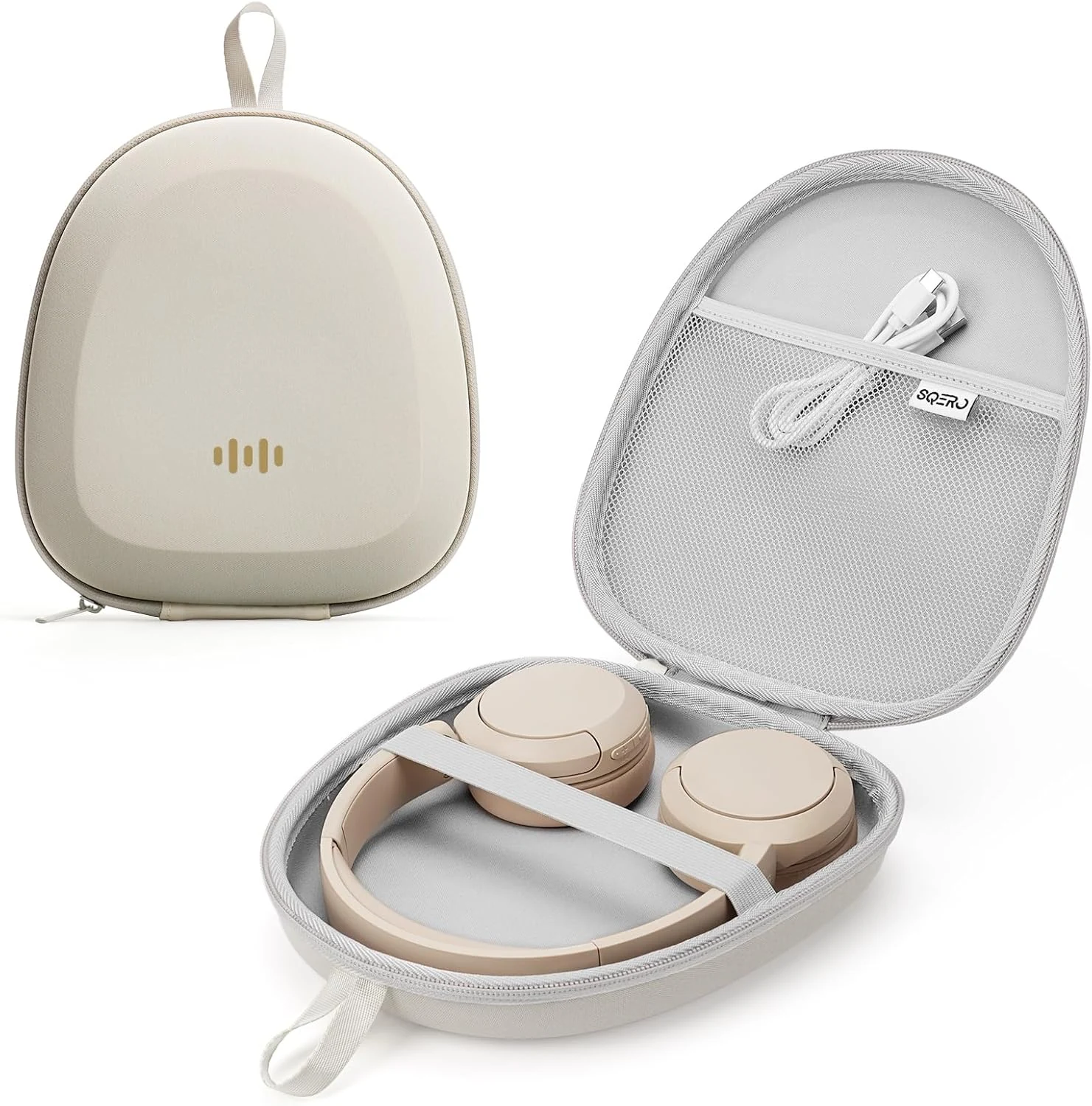 SQERO Headphone Case Hard Shell Super-Slim for Sony/JBL/Bose/Soundcore Anker/BERIBES KVIDIO TOZO JLab (Beige)