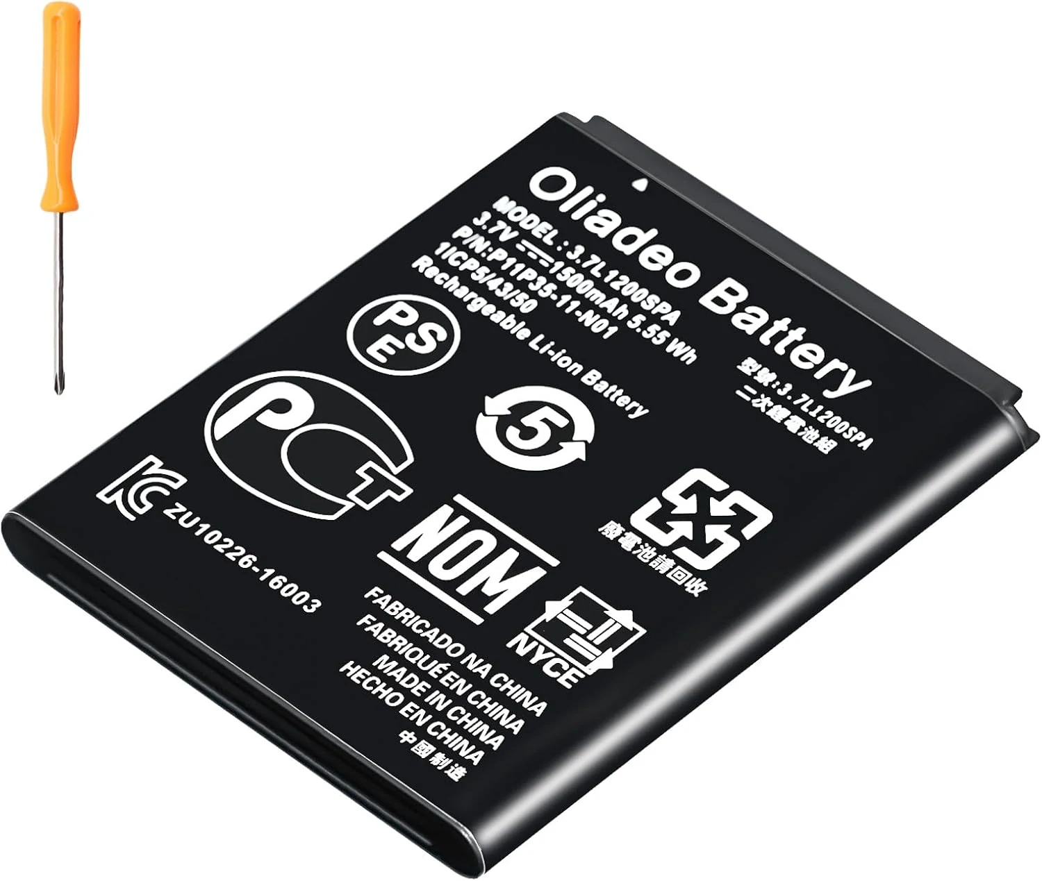 TI-84 Plus CE Battery Replacement: for Texas Instruments TI Nspire CX II - TI Nspire CX CAS II - Part No 3.7L1200SPA, P11P35-11-N01 Li-ion Battery with Tools 3.7V