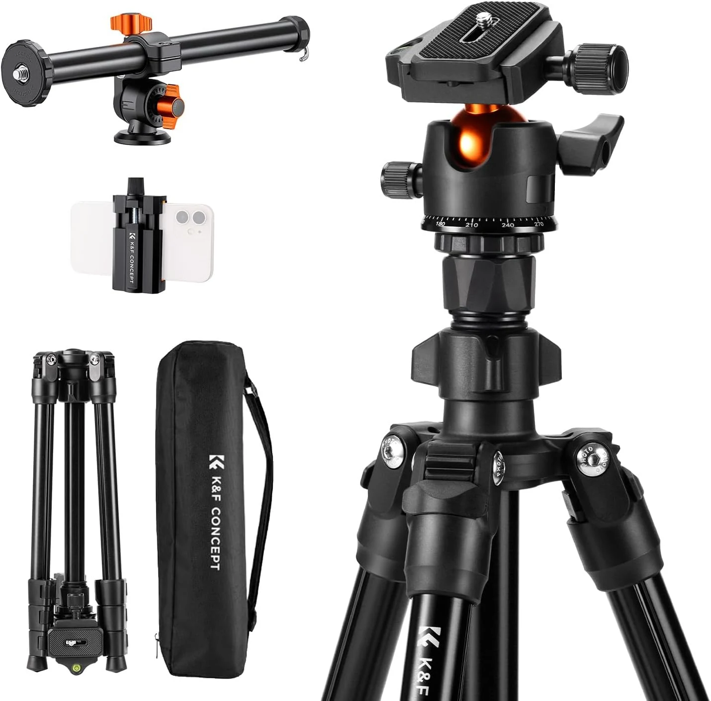 K&F Concept 76 inch Camera Tripod with Rotatable Multi-Angle Center Column