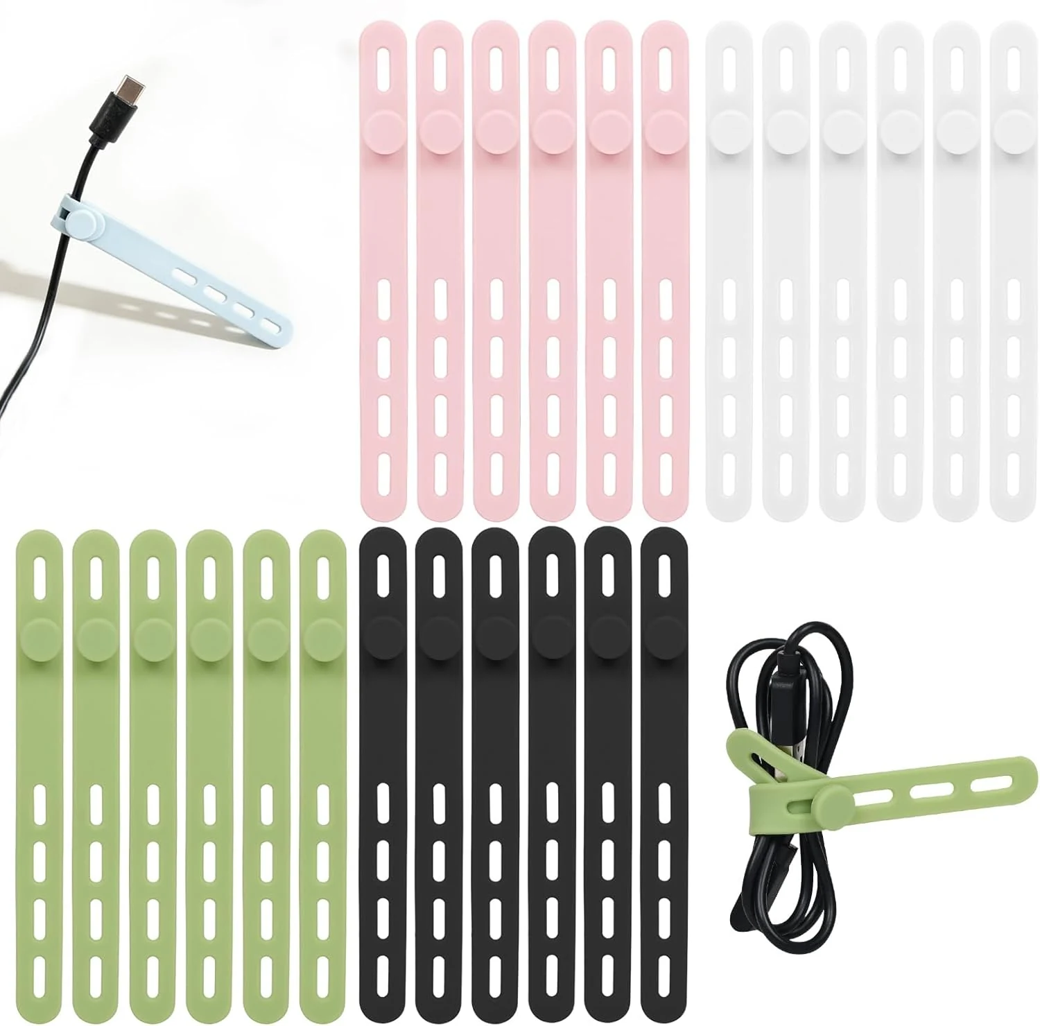 Donruby 24Pcs Silicone Cable Ties