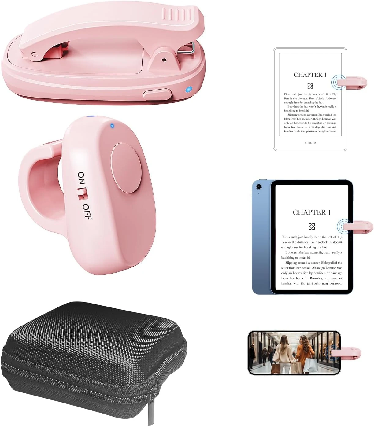 Kindle Page Turner Ring — Finger-Wear Click Controller for Comfortable One-Hand Page Turning, Ring Style Design for Reading in Bed or on The Couch (Pink)
