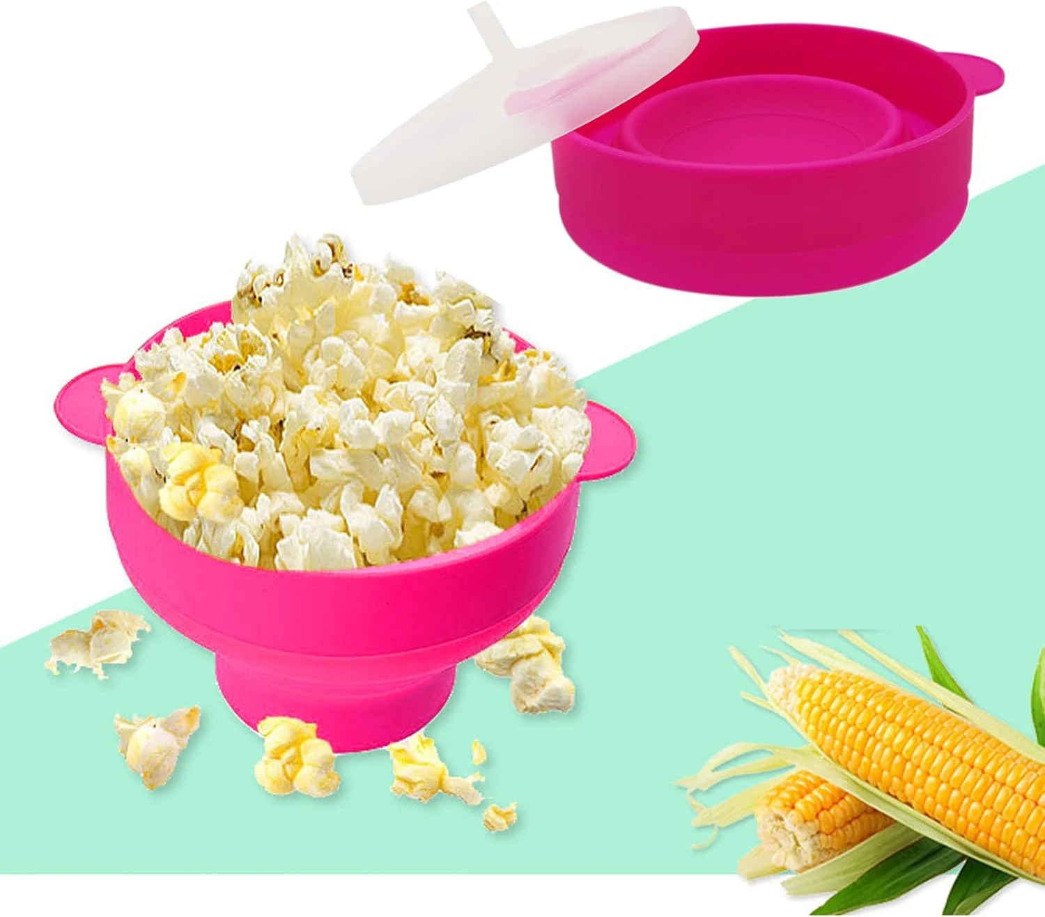Mini Microwave Popcorn Popper, BPA Free Silicone Popcorn Popper Microwave Collapsible, Microwave Popcorn Maker, Microwave Popcorn Bowl, Dishwasher Safe (Vibrant Pink)