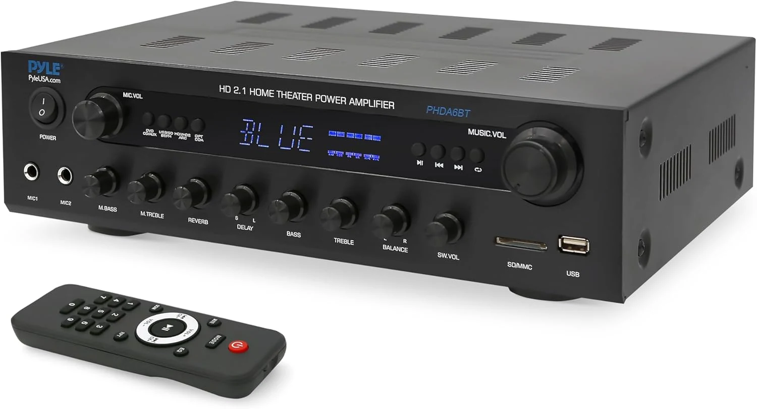 Pyle 400w Home Entertainment Amplifier with Bluetooth - Karaoke Optimized with Dual Mic Inputs (PHDA6BT)