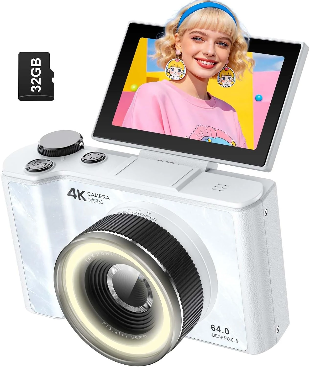 W & O Digital Camera for Teens,Kids Digital Camera with 32G SD Card,3" 180° Flip Screen Camera for Photography Vlogging with Fill Ligh,Y2K CCD,Point and Shoot Digital Cameras for Kids,Teens,Beginner