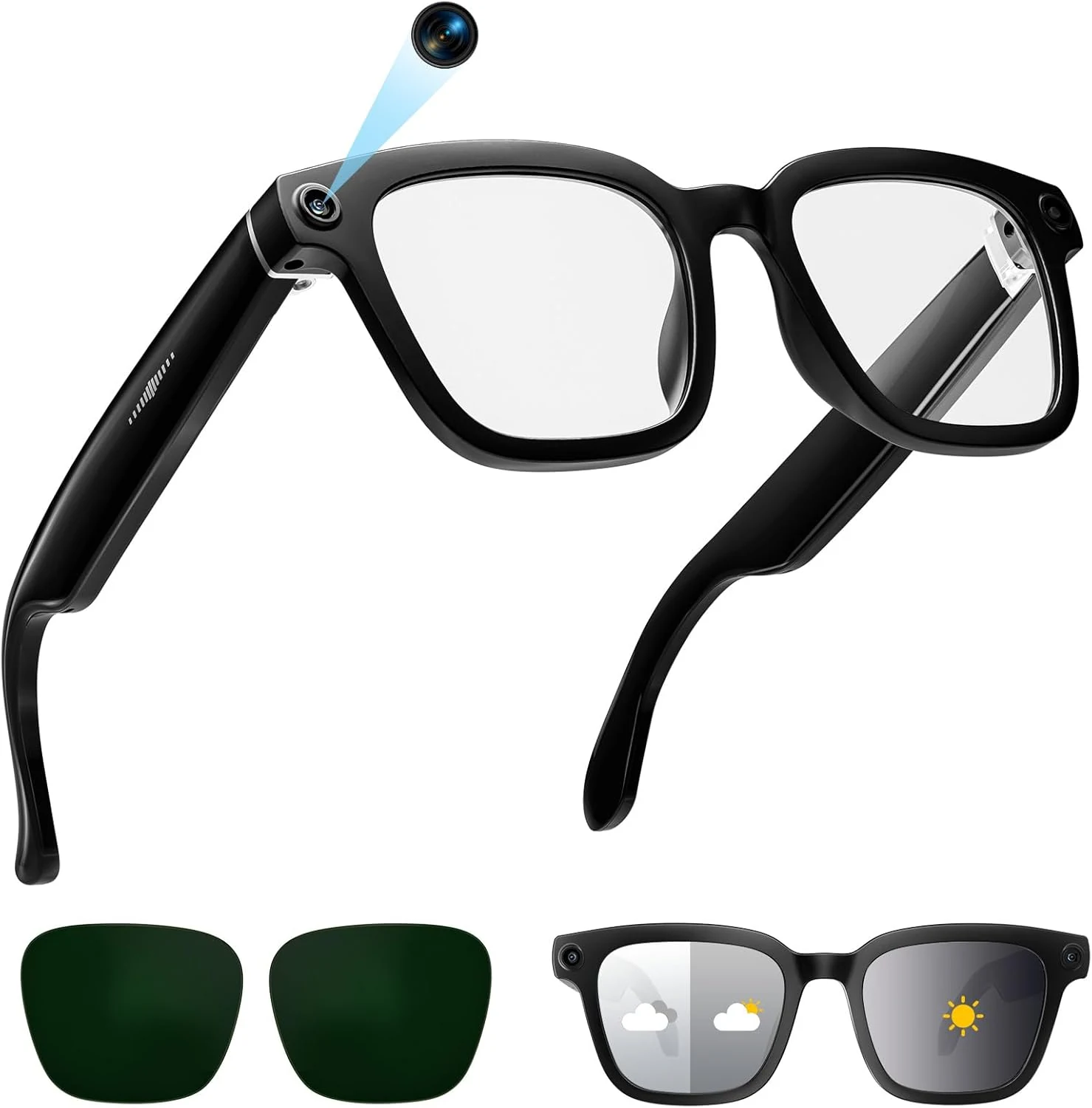 Amwentu AI Smart Glasses with Camera, 1080P Video Recording Glasses, 8MP Camera Glasses