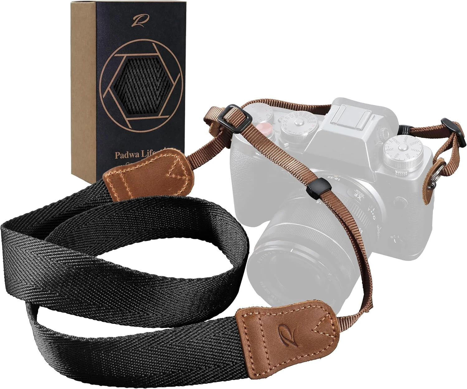 Padwa Lifestyle Black Camera Strap (1.5-Inch Cotton, Crazy Horse Leather Head, Adjustable)