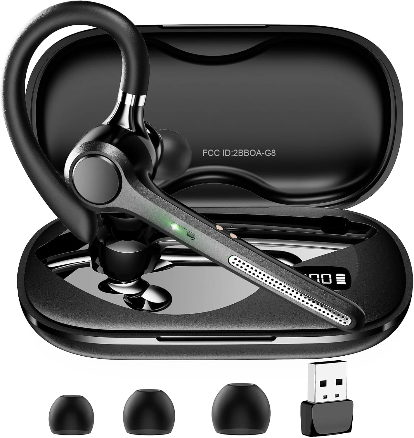 Ngsod Bluetooth Headset V5.4, Bluetooth Earpiece with 500mAh Charging Case, 50H Talk Time Wireless Headset with Mic for Computer Cell Phones