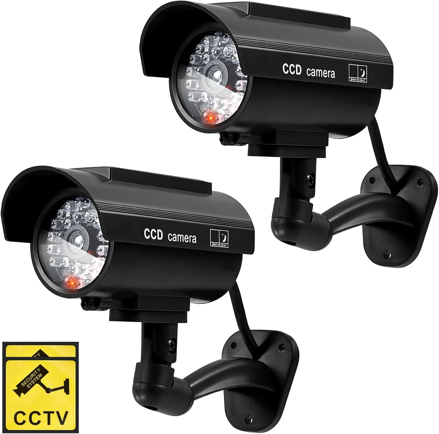 Kanayu 6 Pcs Black Solar Powered Fake Security Camera Dummy Security Simulated Surveillance Camera with Realistic Red Flashing Lights