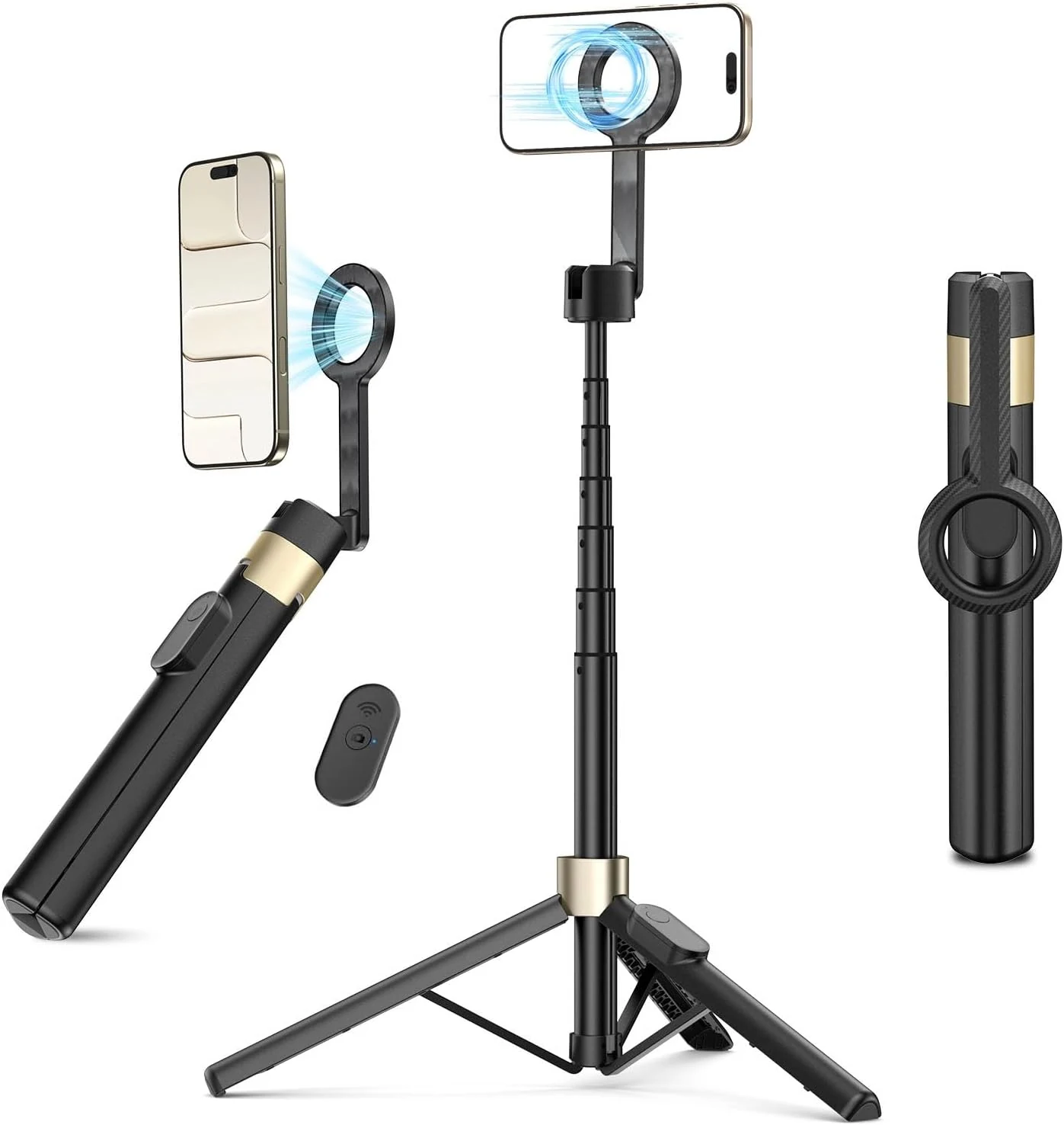 Vimose Magnetic Tripod for iPhone, Mini Selfie Stick Tripod for Magsafe, 360° Rotatable Portable Travel Tripod Cell Phone Stand