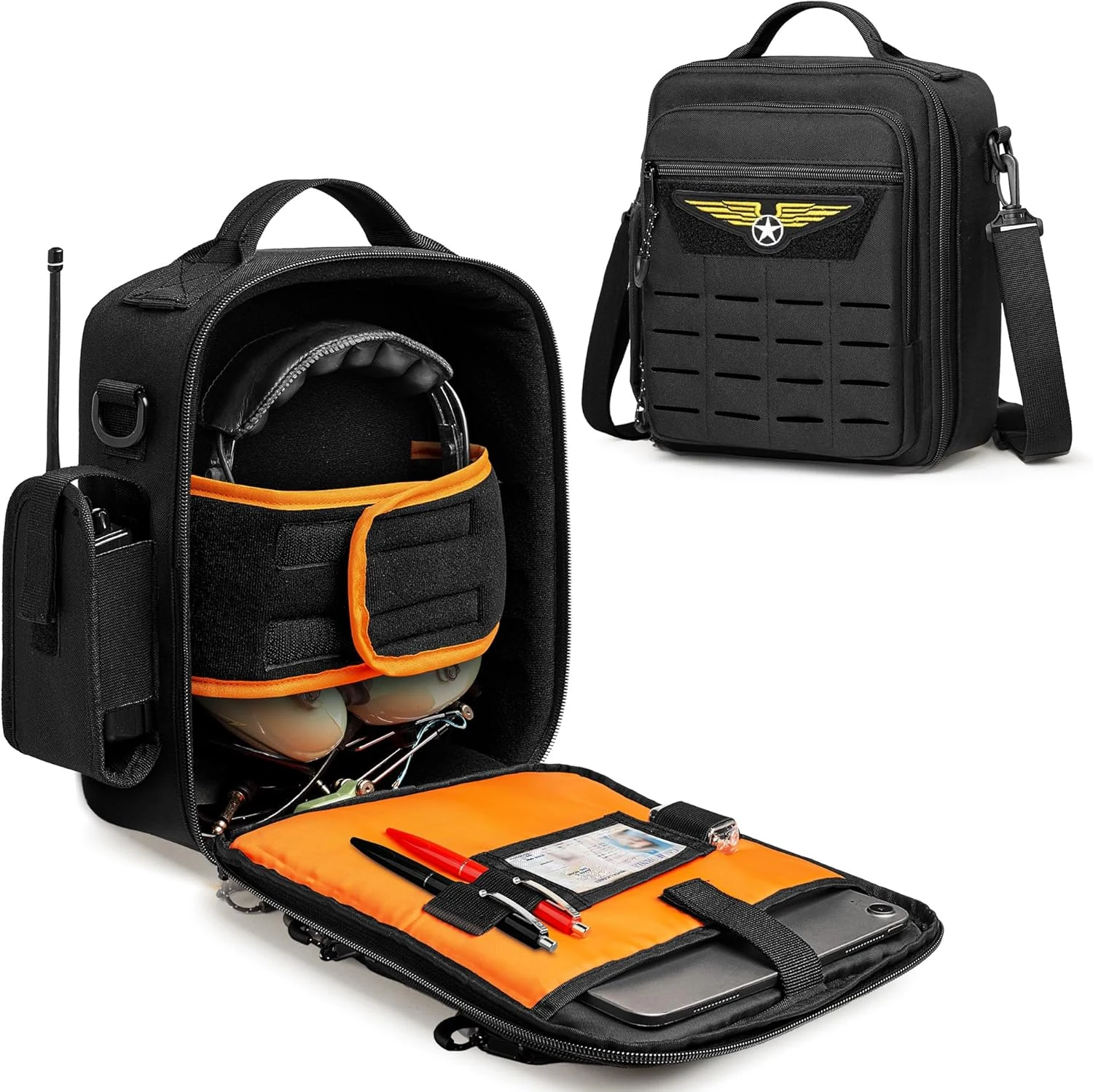Damero Pilot Headset Bag, Aviation Headset Case, Pilot Bag with Top handle and Detachable Shoulder Strap for Aviation Headset, Kneeboard, iPad and More, Patent Design (No Accessories Included)
