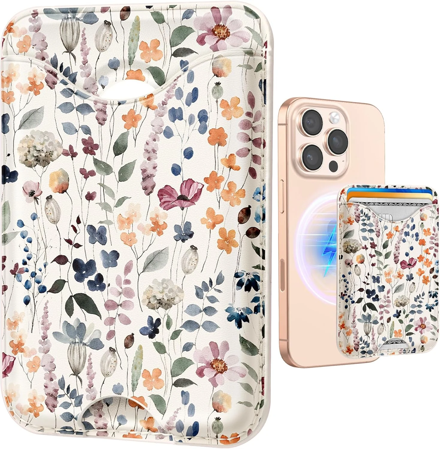Shorogyt Compatible with Magsafe Wallet Magnetic Card Holder (Watercolor Flower)