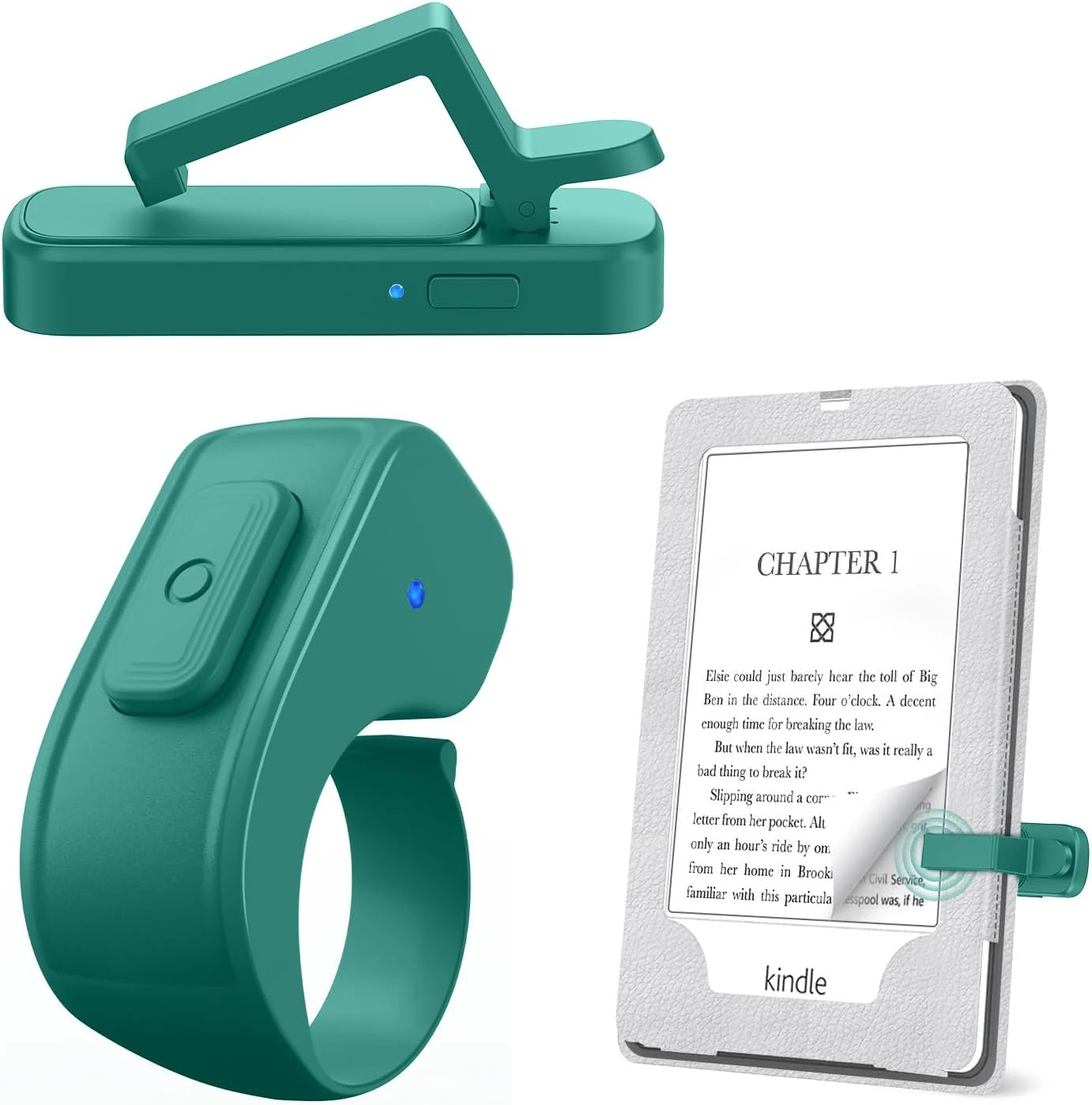Page Turner Ring for Kindle,Remote Control for iPhone iPad Android Tablets E-Readers,Clicker Page Turner for Kindle Accessories for Camera Video Record&Shutter Selfie (Jade)