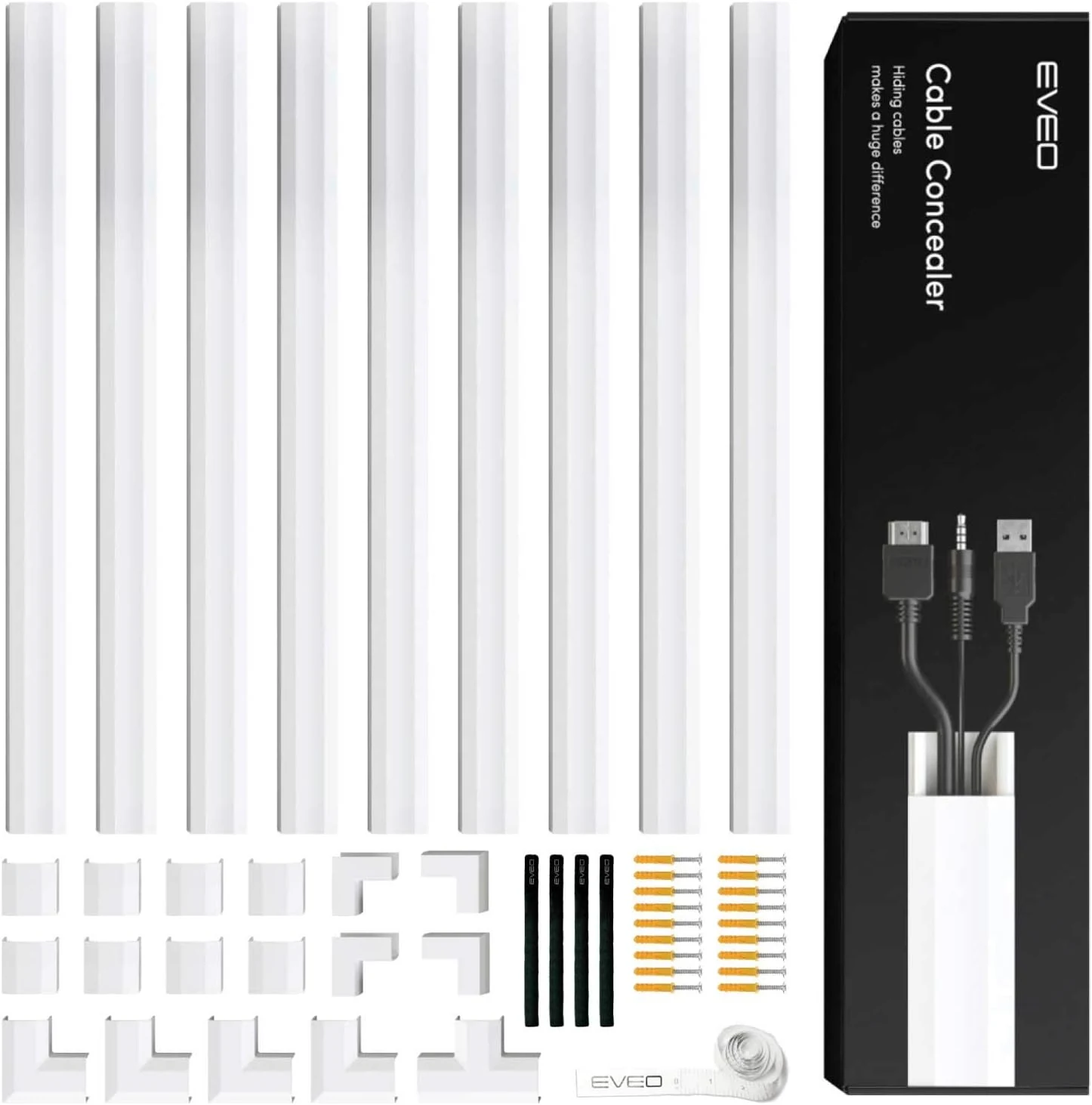 EVEO Cable Hider Wall - 153" Wall Cord Hider (White)