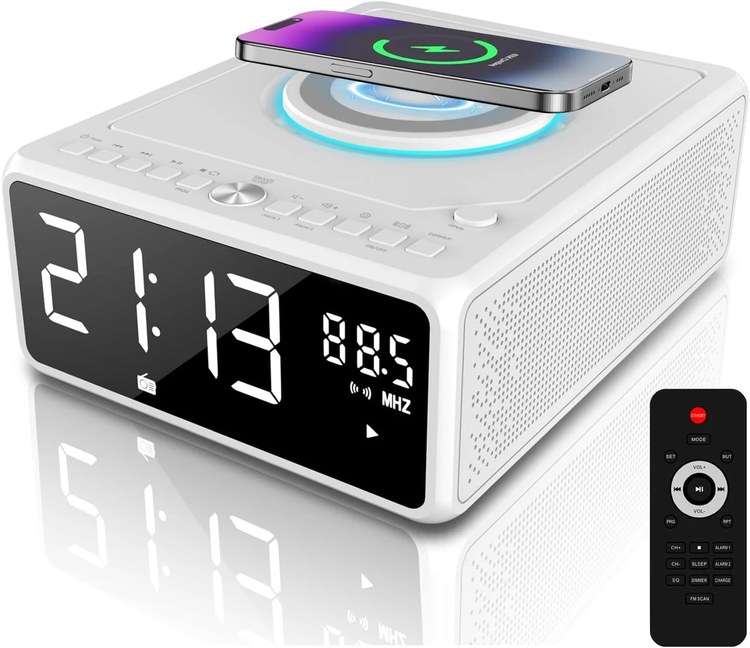 G Keni CD Player Alarm Clock Radio with Wireless Charging