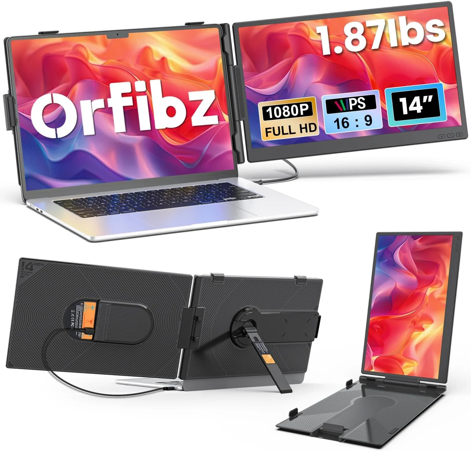 Laptop Screen Extender 1.87lbs Ultra-Portable & Ultra Slim, 14.2" FHD 1080P dual portable monitor