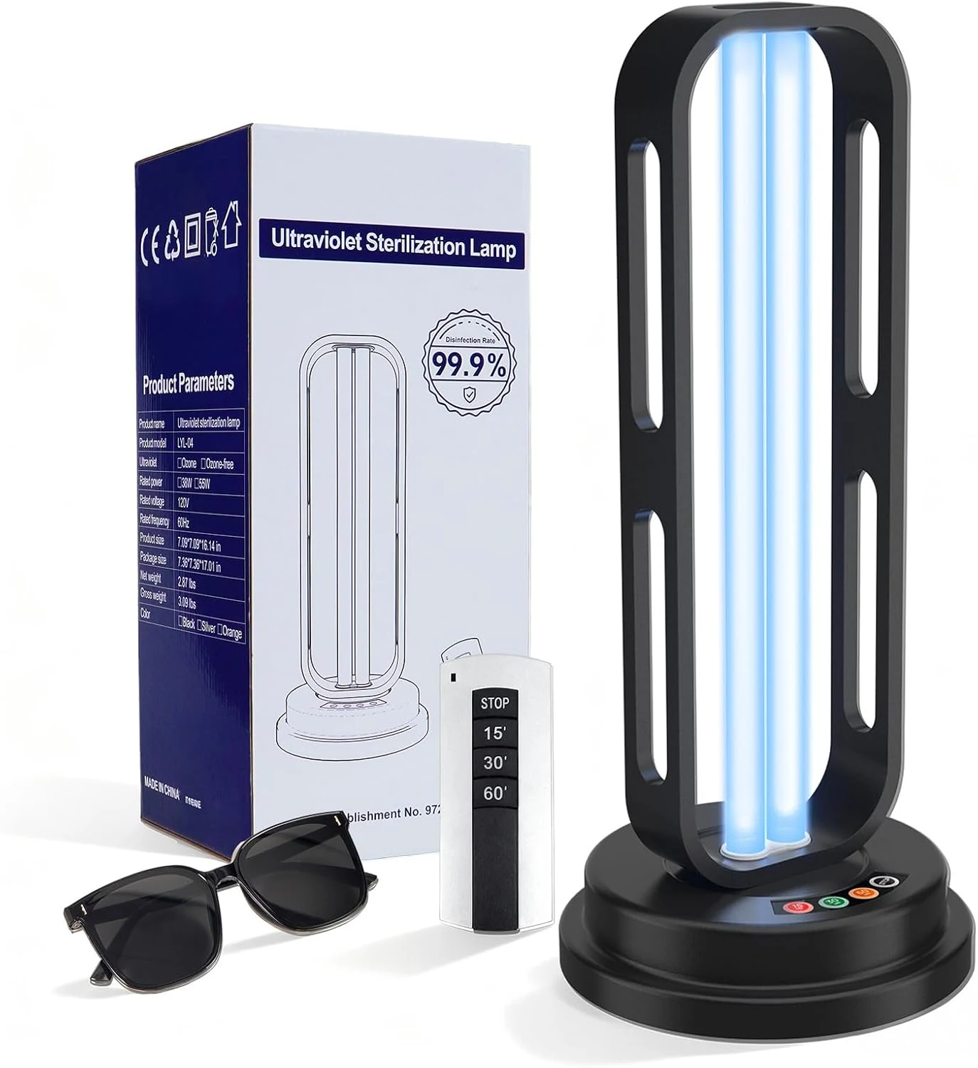 Metal UV Light Sanitizer, 55W Ultraviolet Sanitizer with Ozone, Ultraviolet Light with 3 Speed Timings
