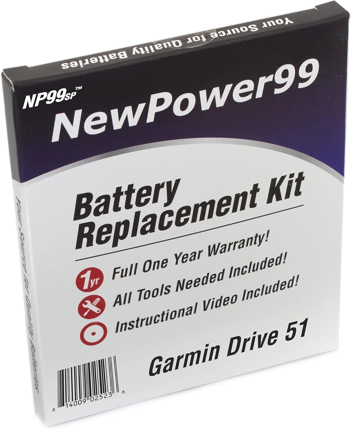 Battery Replacement Kit for Garmin Drive 51, Drive 51LM, Drive 51LMT-s with Tools, How-to Video, Long Life Battery