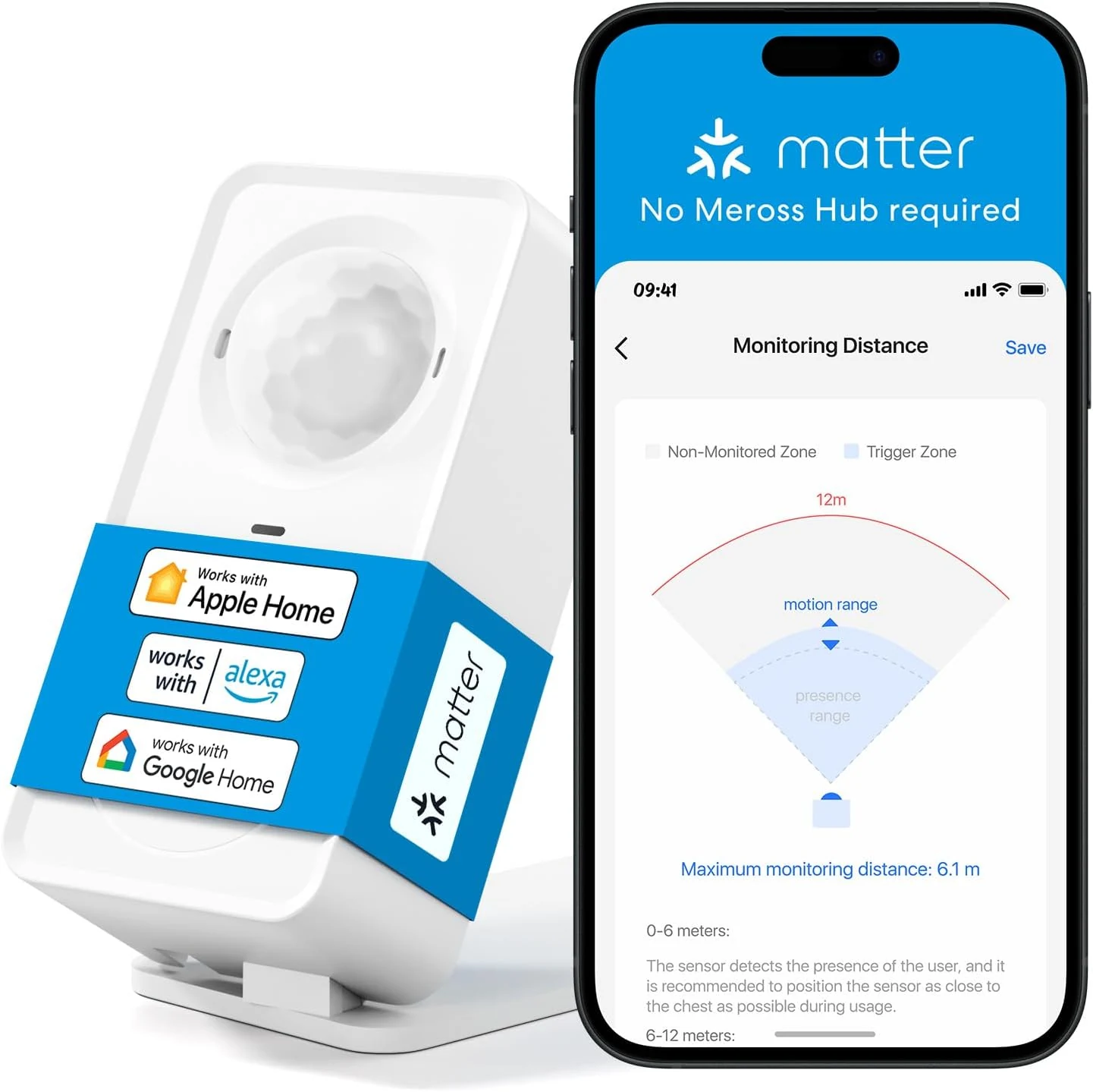 meross Matter Human Presence Sensor, 3-in-1 PIR & Light & mmWave Radar Motion Sensor (MS600)