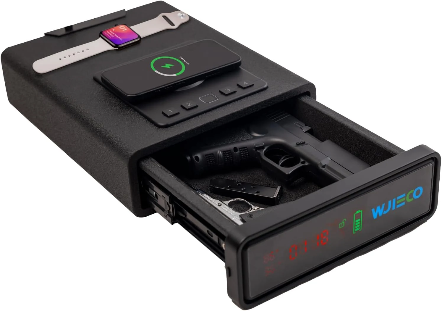 WJIECO Biometric Smart Gun Safe with Phone Charging for Handgun