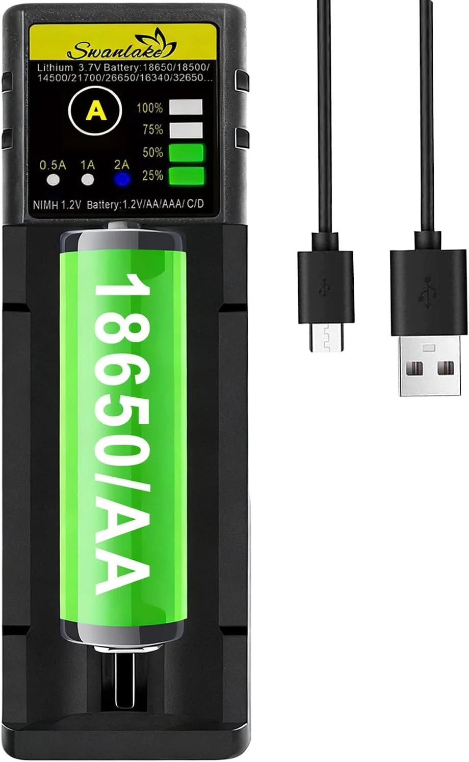 Swanlake 18650 Battery Charger AA AAA Fast Charger for 3.7V Lithium