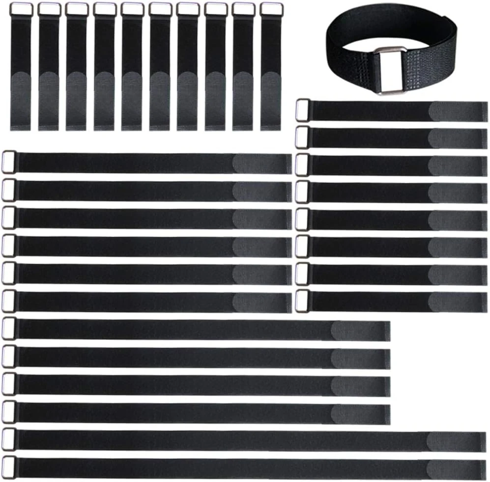 8"12"18"24"30" Hook and Loop Fastening Cable Strap - 30 Pack Reusable Nylon Extend Securing Strap with Buckle