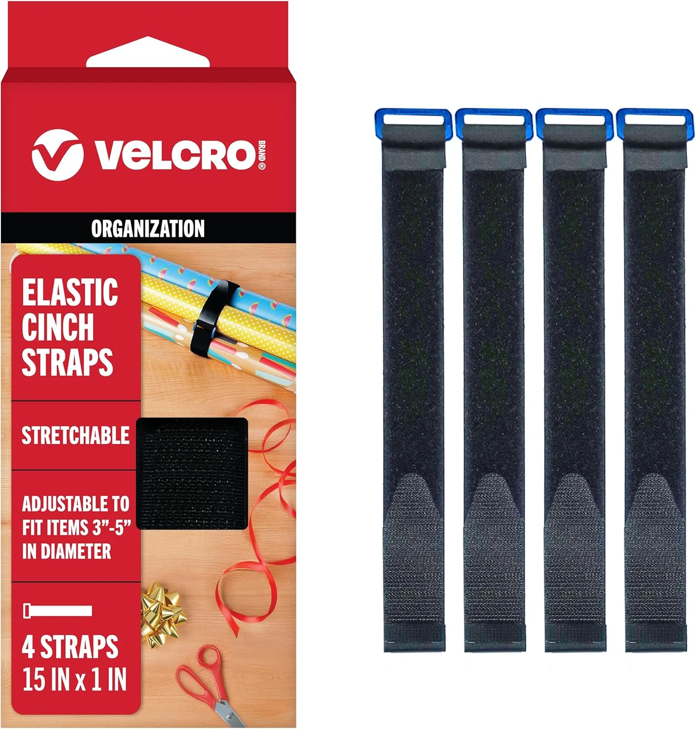 VELCRO Brand VEL-30792-AMS 15 Inch Elastic Straps 4 Pack