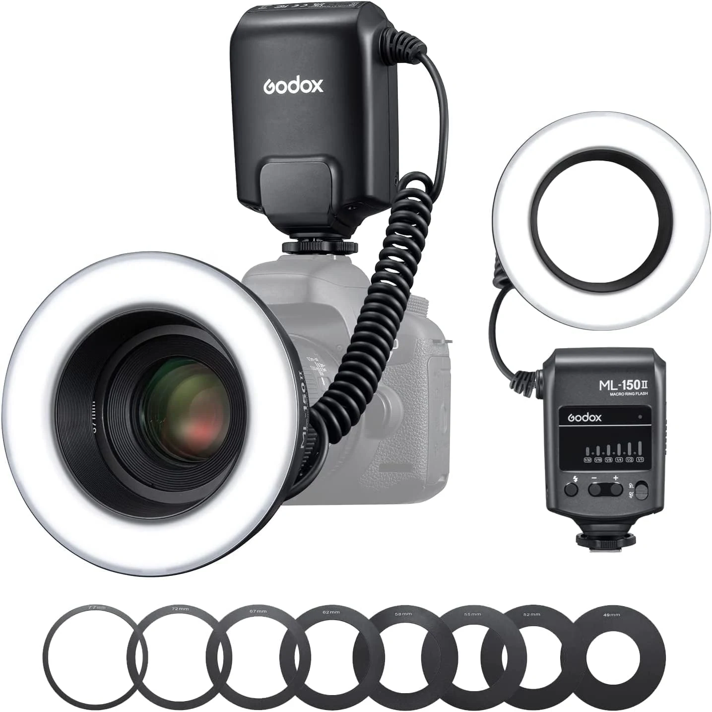 Godox ML150 II Macro Ring Flash with 8pcs Adapter Ring