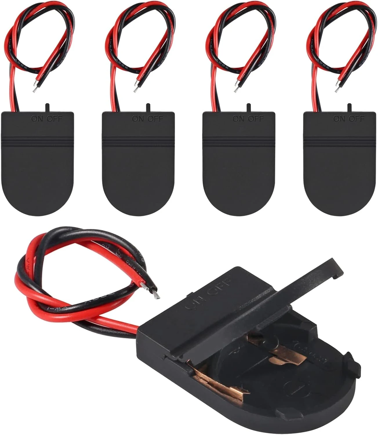 Alinan 5pcs Button Battery Holder Coin Cell Battery Holder with Switch CR2032 1 X 3V Battery Holder Battery Storage Boxes Cover with Wires On ON-Off Switch Socket Container (Black)