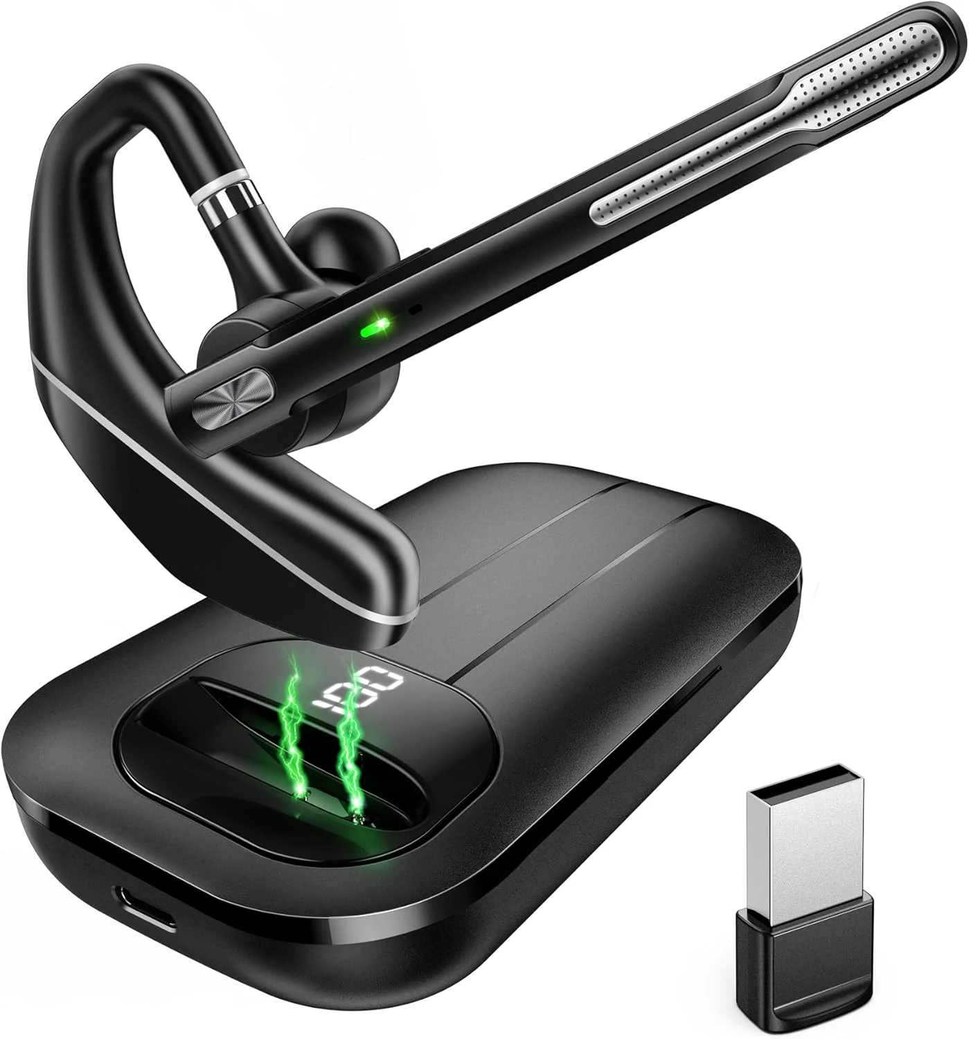 EKVANBEL Bluetooth Headset V5.3, Wireless Earpiece with 1000mAh Charging Case, 96H Talktime